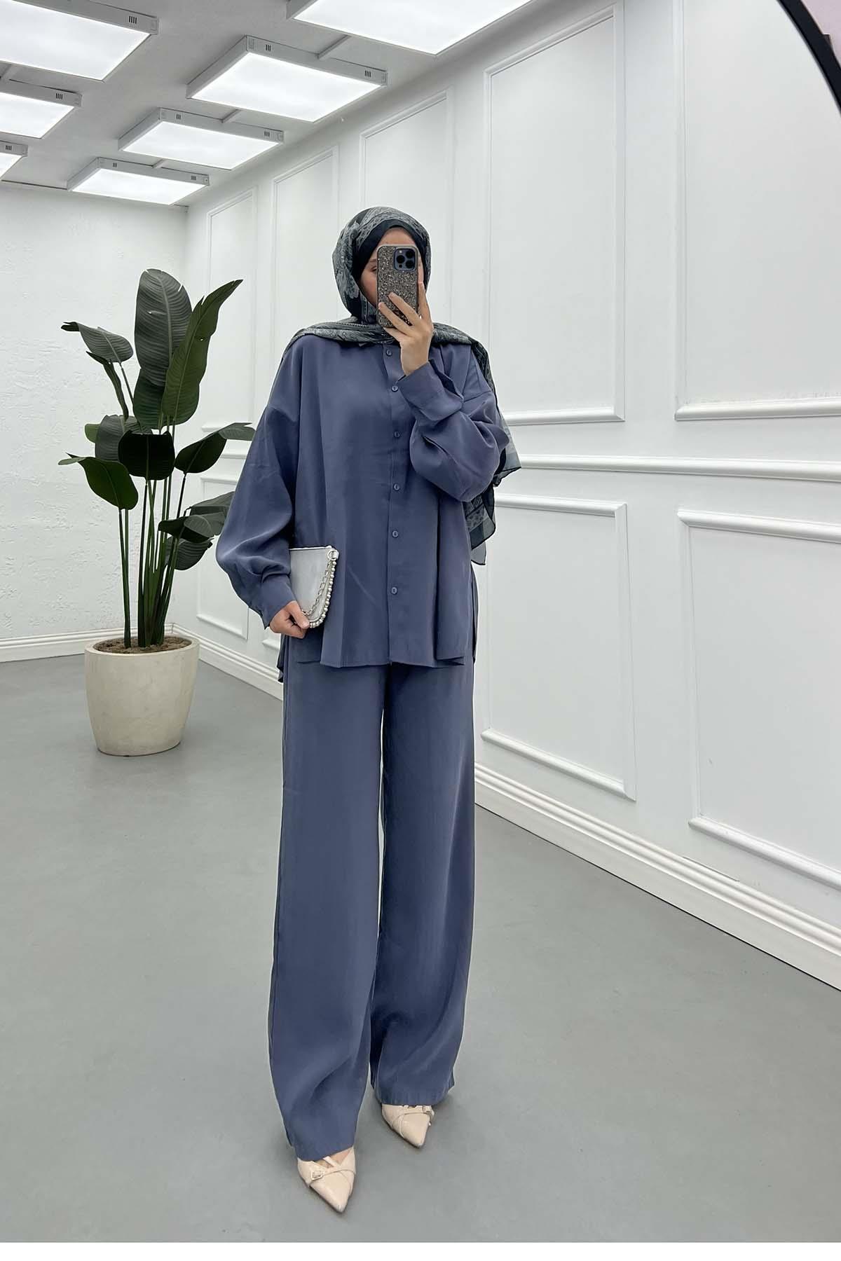 Linen Breeze Düşük Omuzlu  Salaş Takım Antrasit