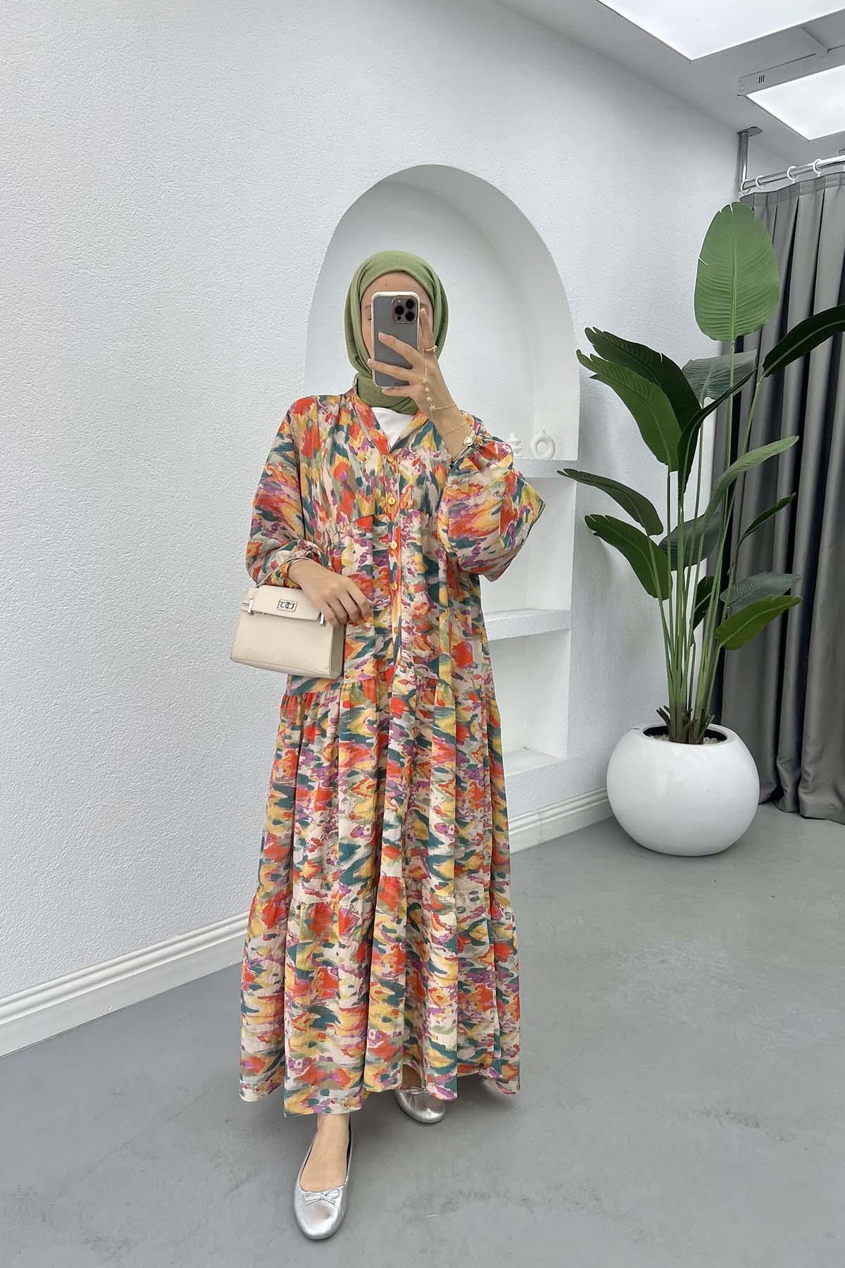 Mango Kumaş Desenli Elbise Kırmızı
