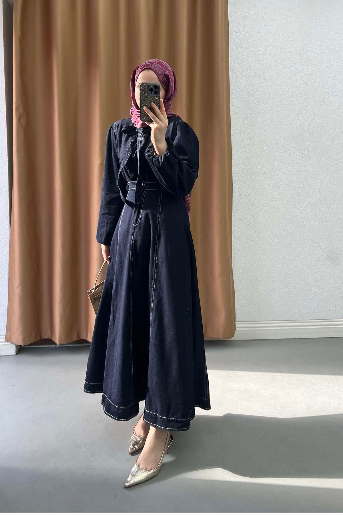 Marin Stil Papyon Bağlamalı Kot Takım Koyu Mavi