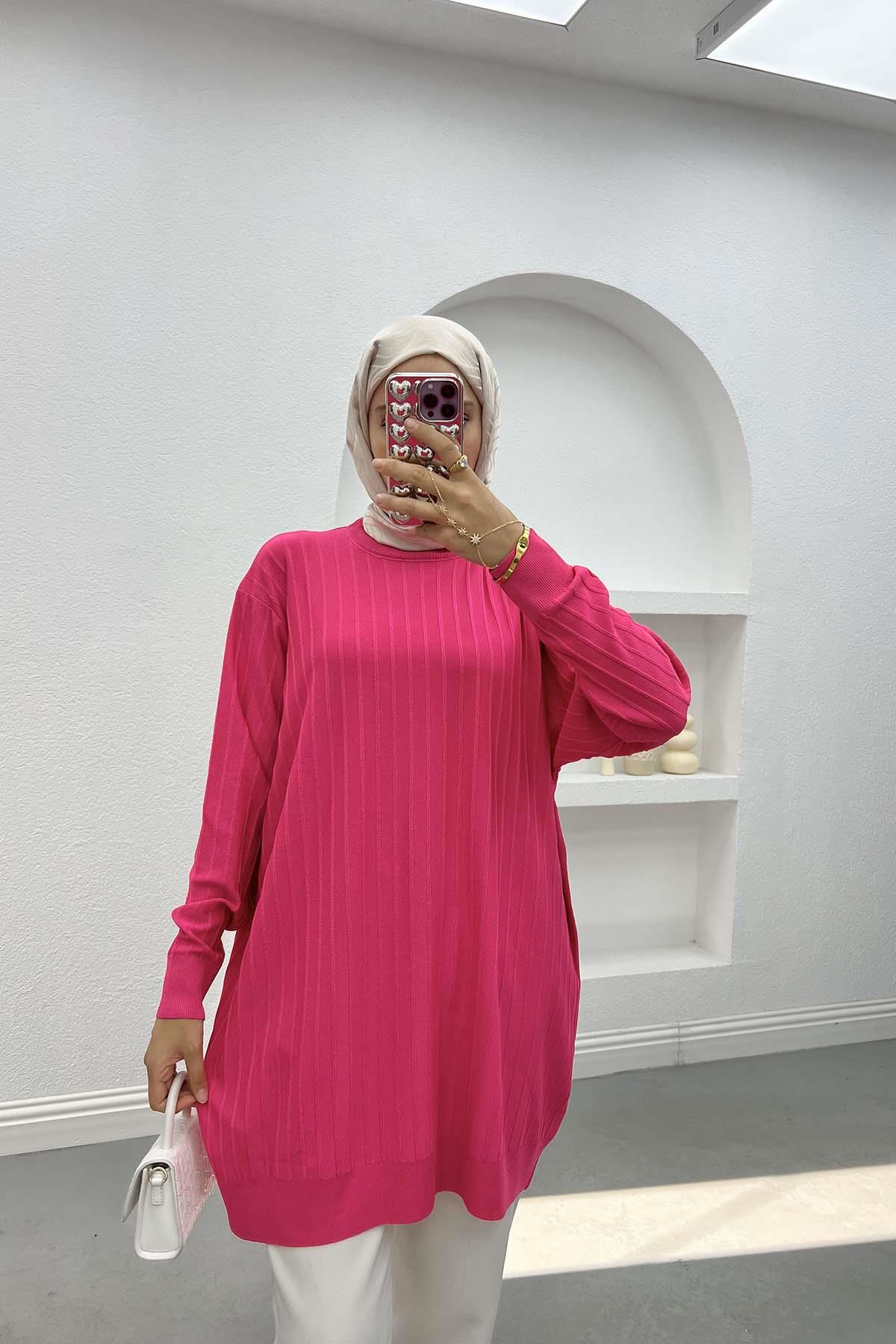 Merserize Fitilli Tunik Fuşya