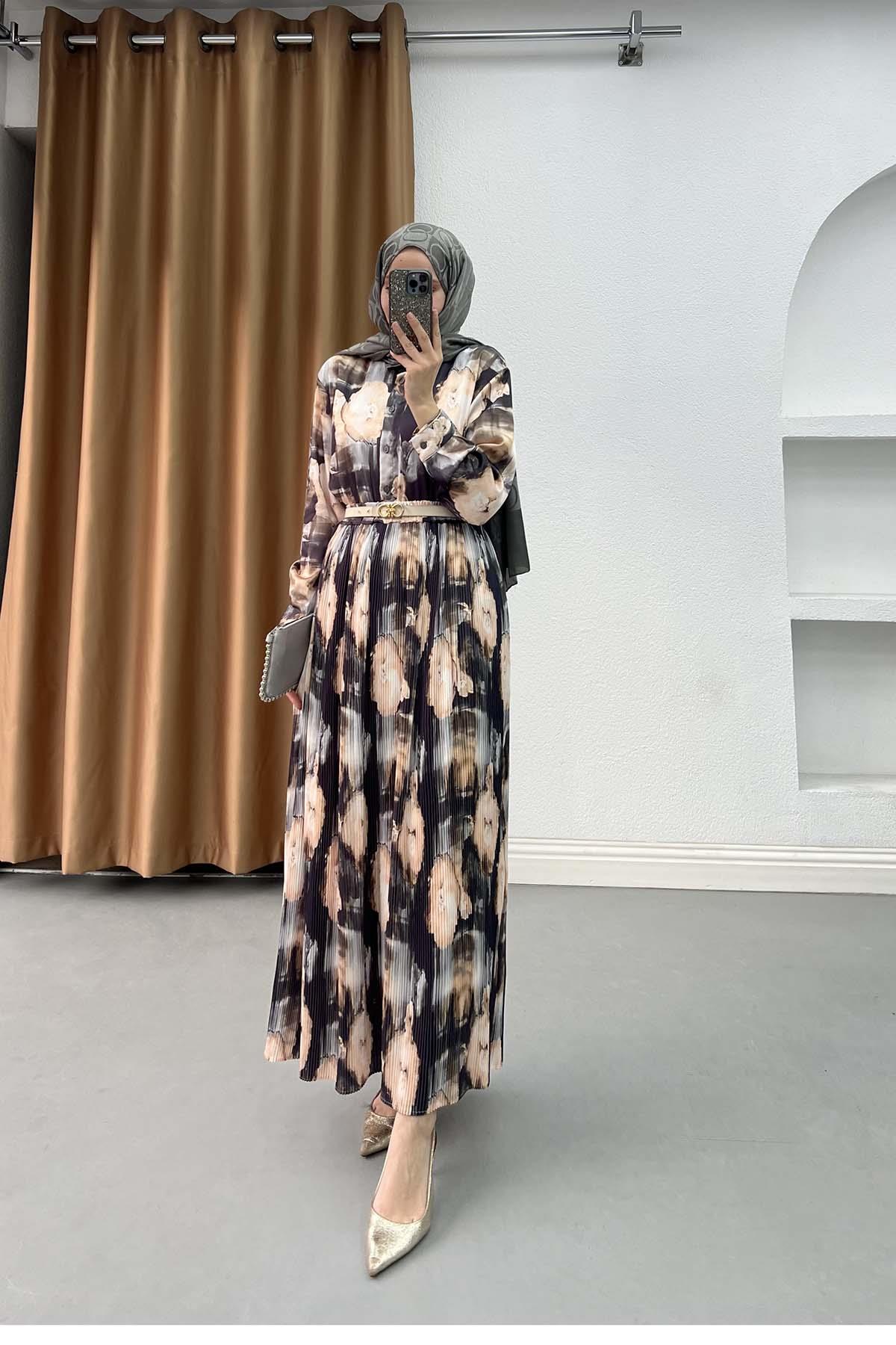 Modern Sanat Desenli Gömlek Takım Siyah