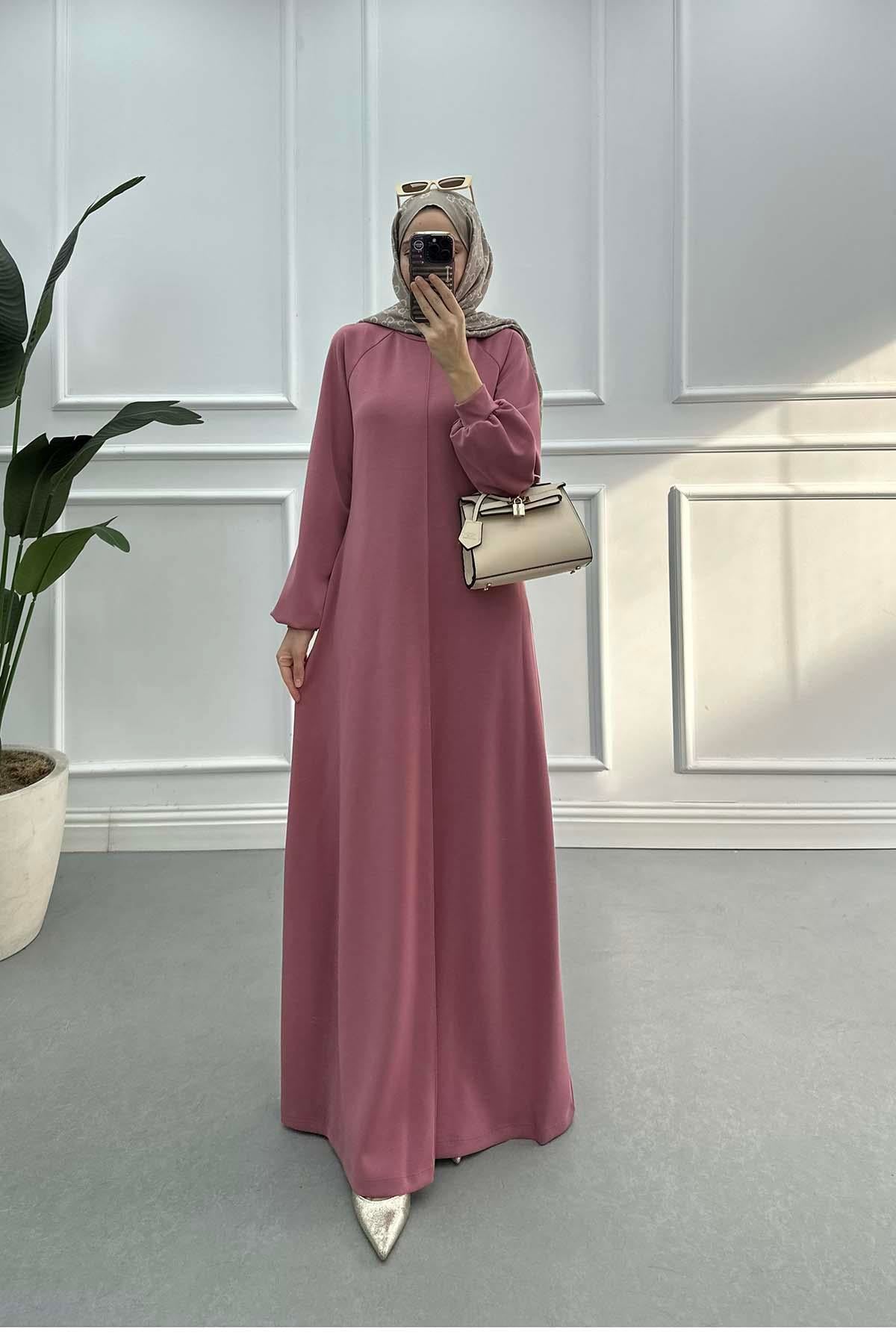 Nervürlü Modal Oysh Elbise Gül Kurusu