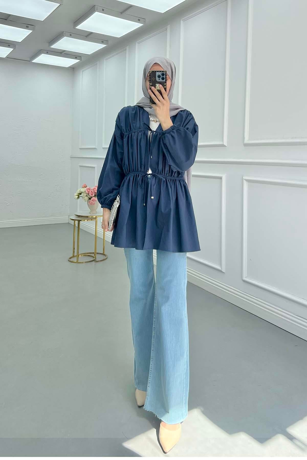 Önden Bağlamalı Kimono Lacivert