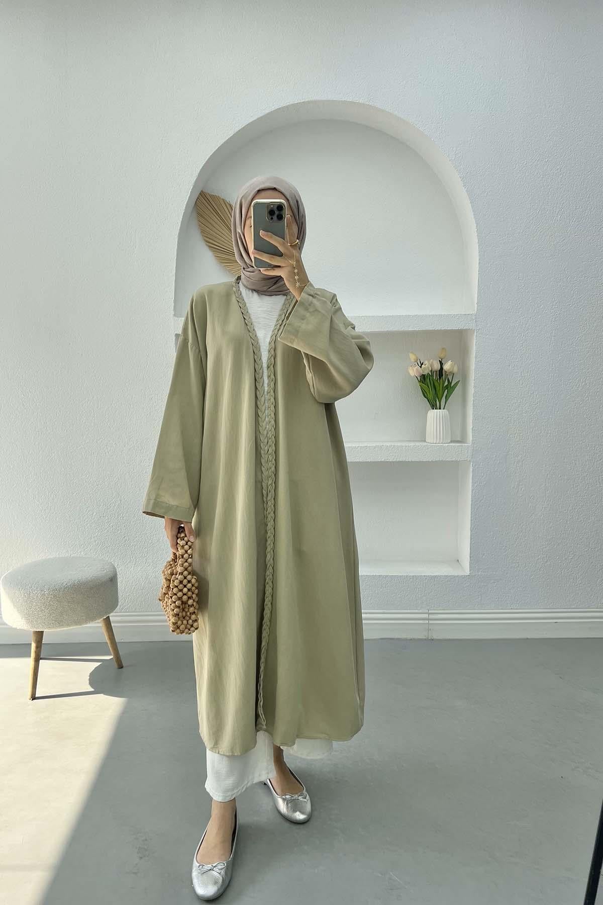 Örgü Detaylı Kimono Vizon