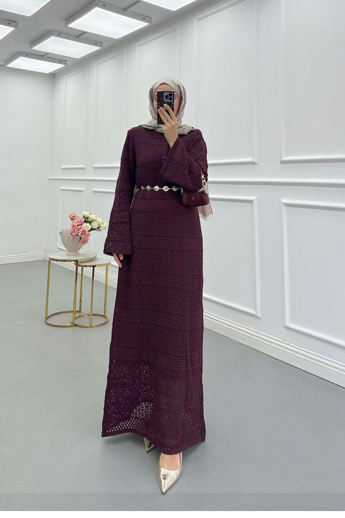 Örgü (İçlikli) Triko Elbise Bordo