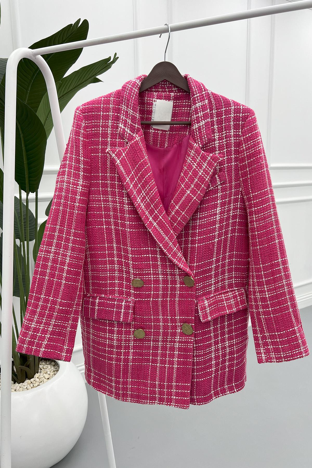 Oversize Ekose Ceket Pembe