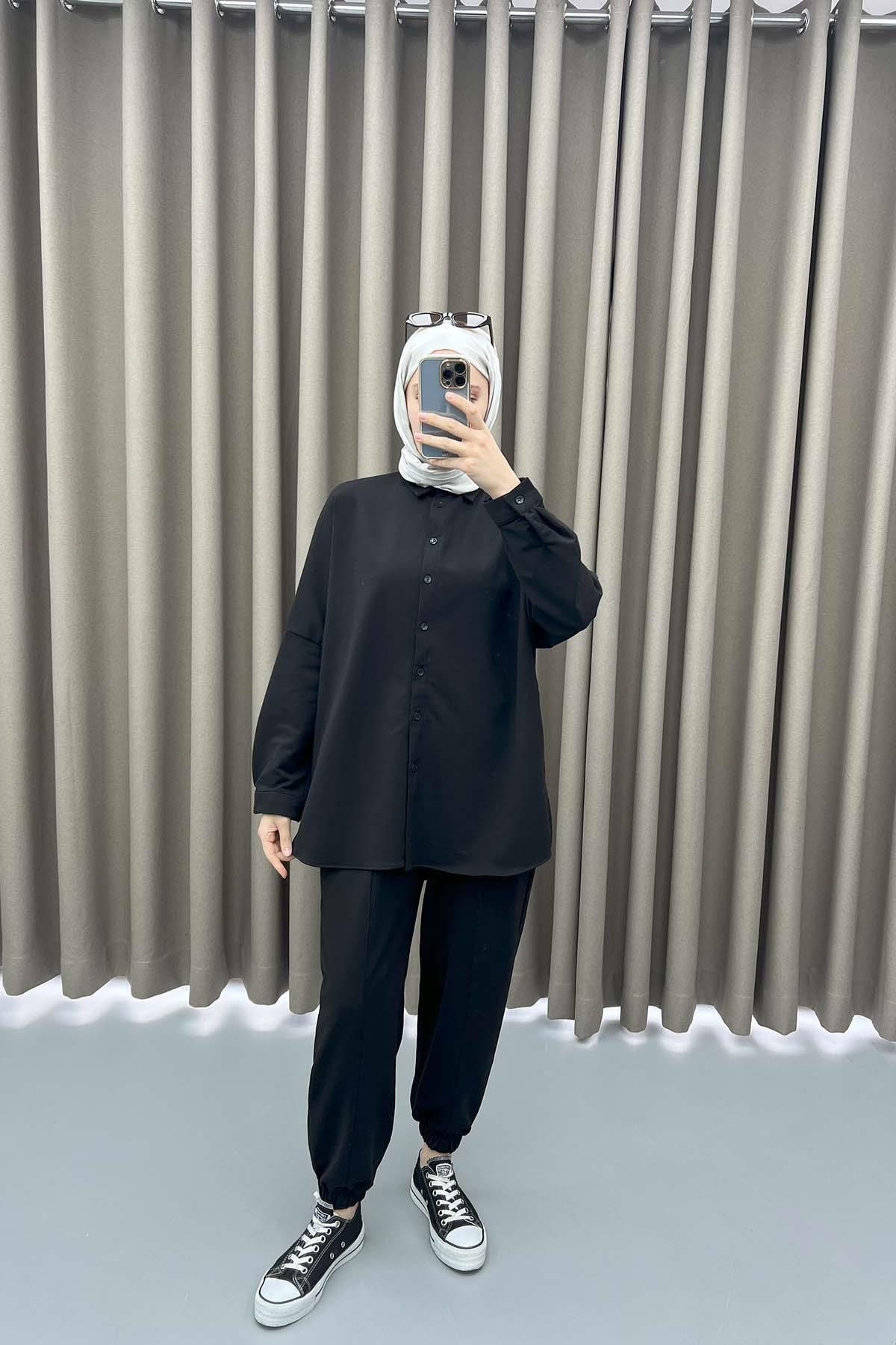 Oversize Gömlek Takım Siyah