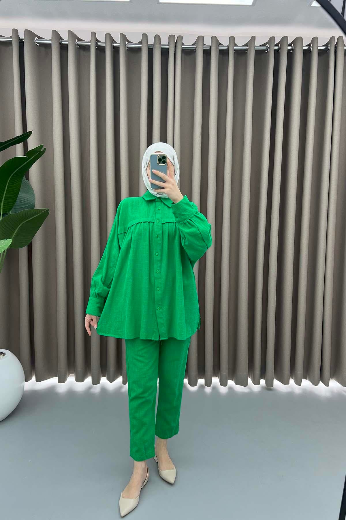 Oversize Keten Takım Yeşil