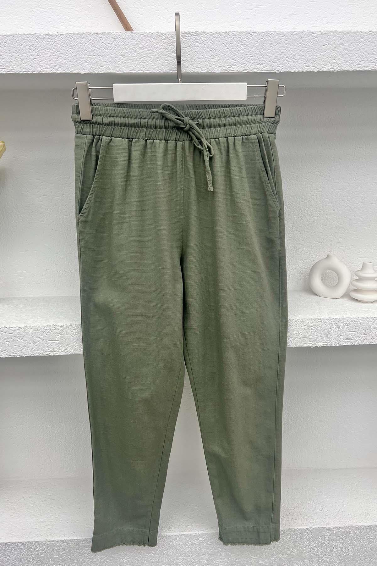 Paça Detaylı Pantolon Haki