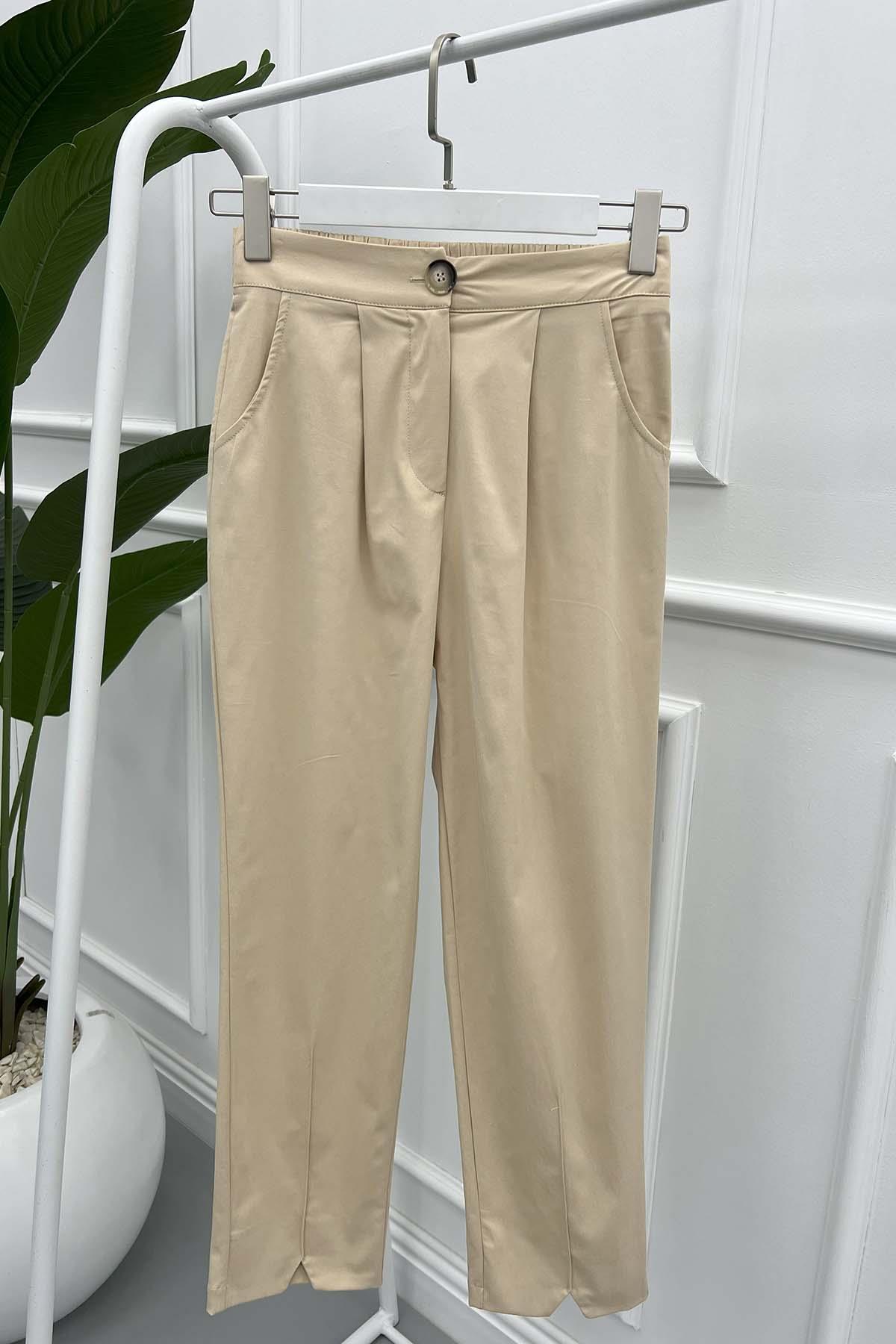Paça Yırtmaçlı Pantolon Bej