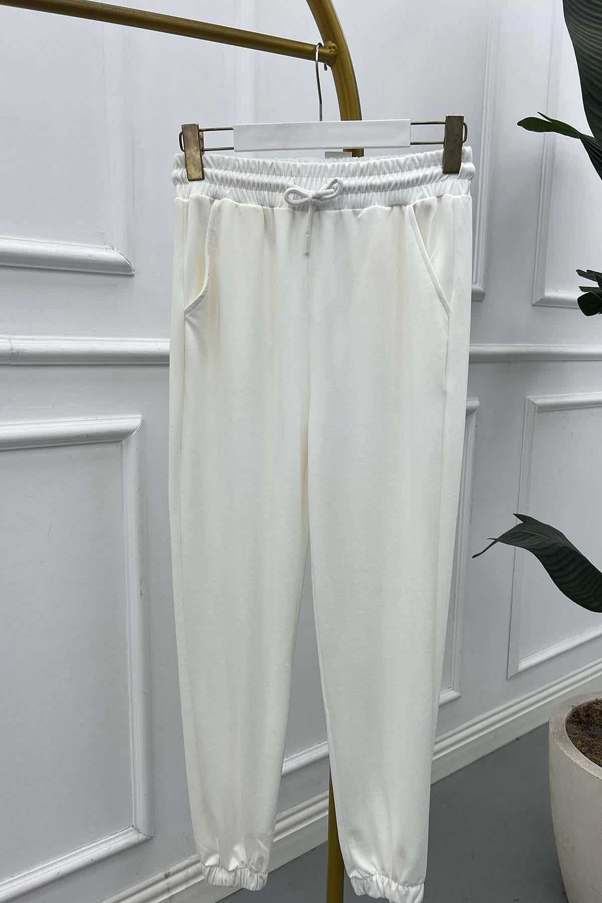Paçası Lastikli Oysho Pantalon Beyaz