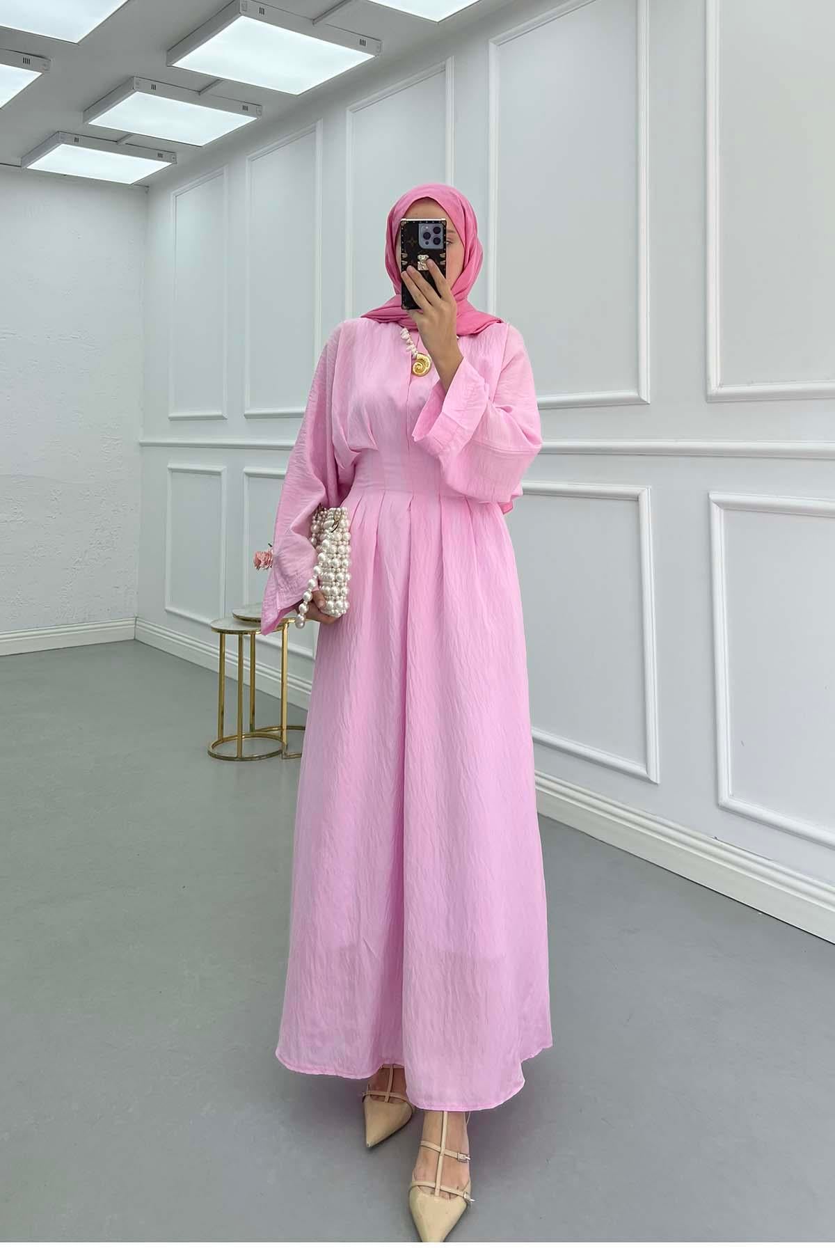 Pens Detaylı Elbise Pembe