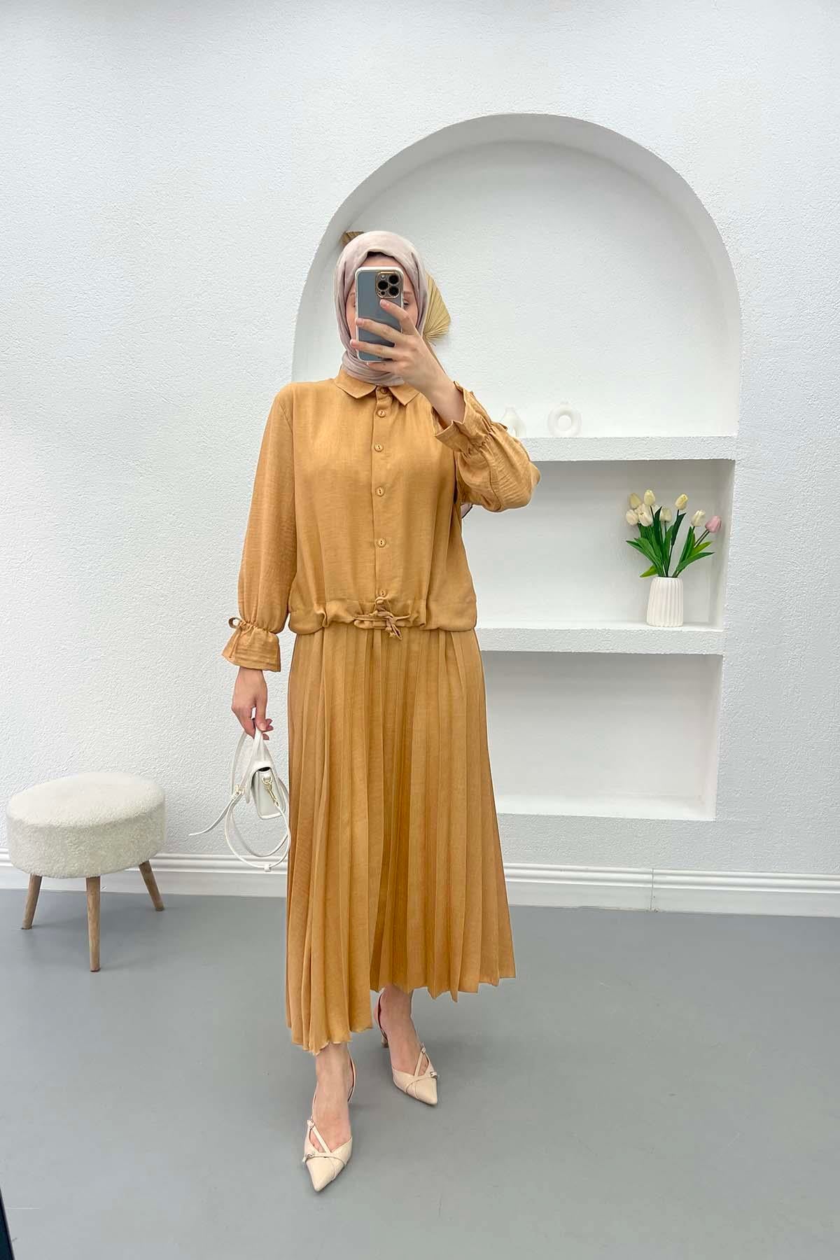 Piliseli Etek Takım Camel