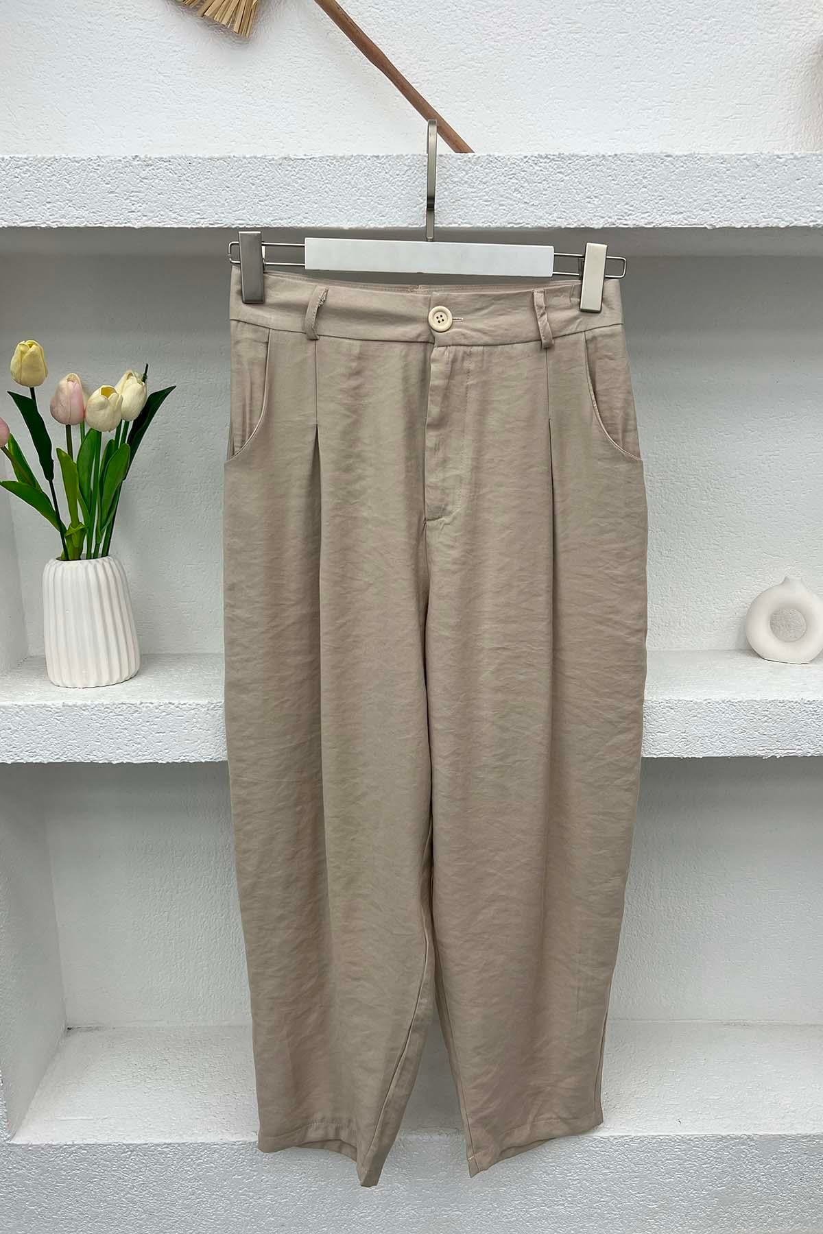 Piliseli Pantolon Bej