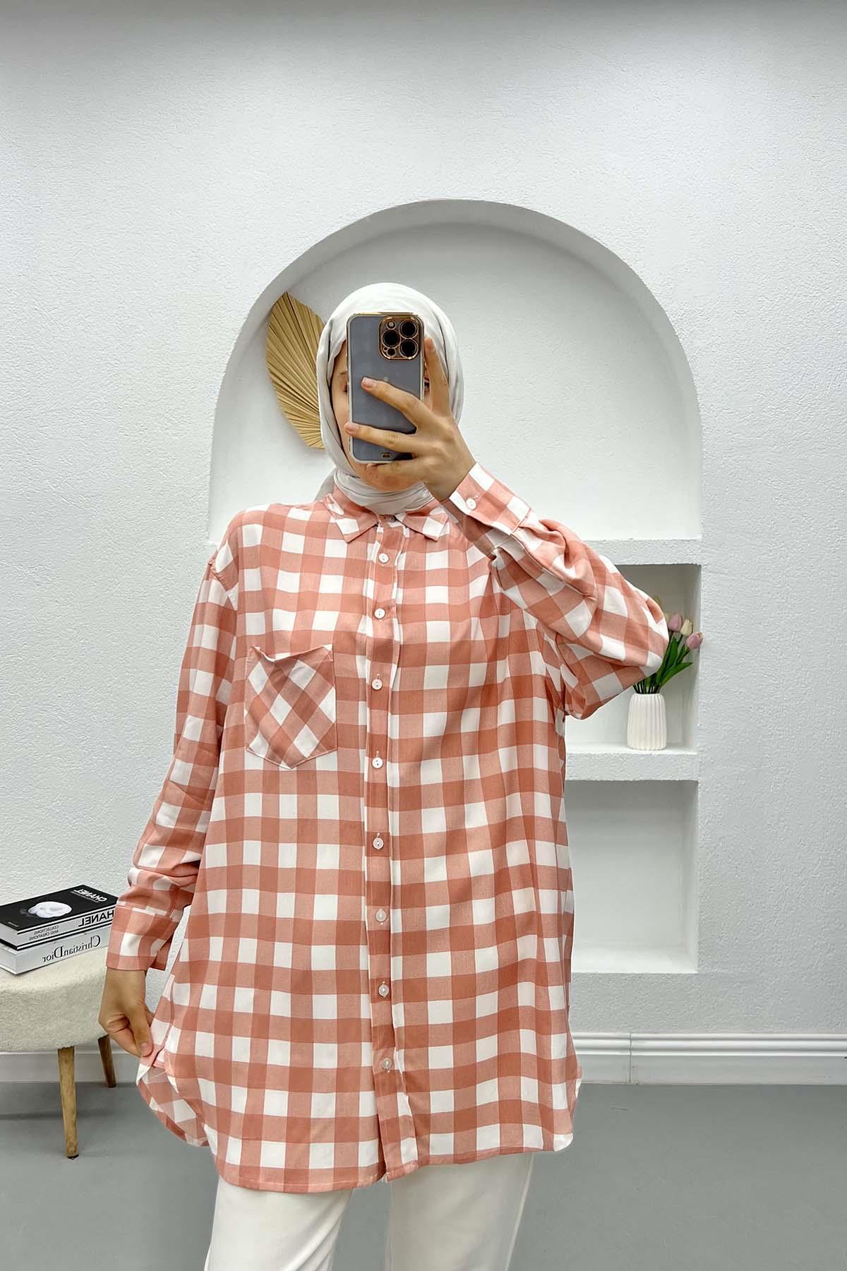 Pötikareli Oversize Gömlek Pembe