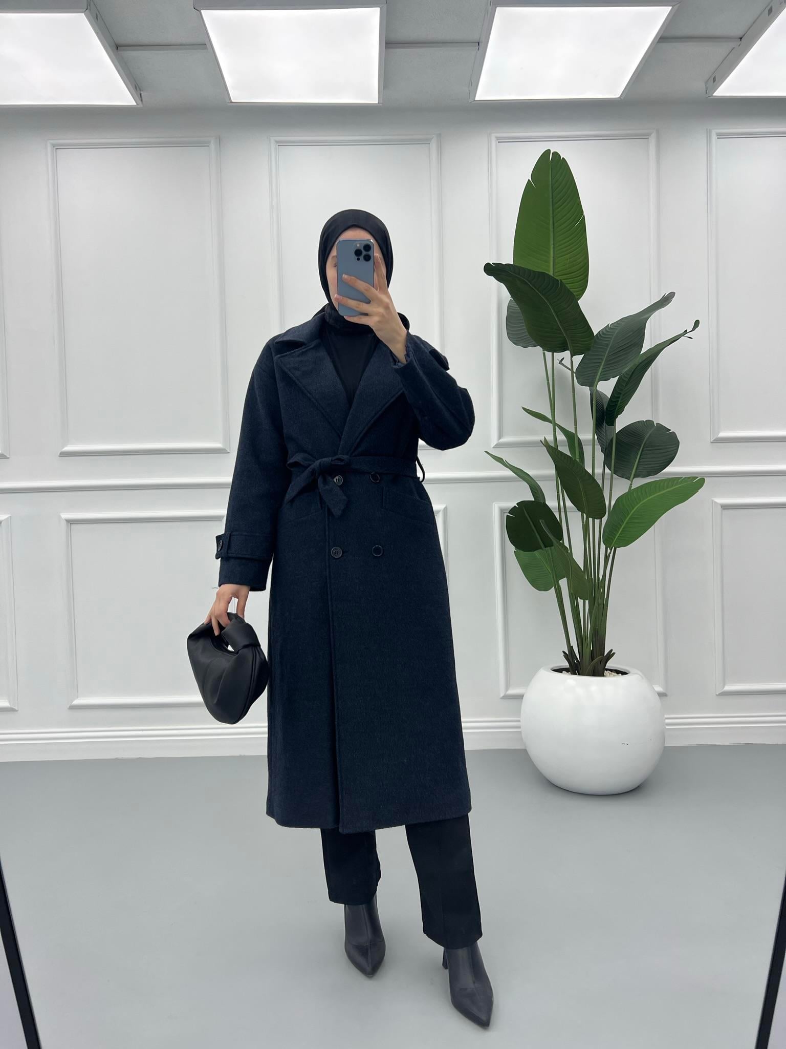 Premium Manşetli Kaşe Kaban Lacivert