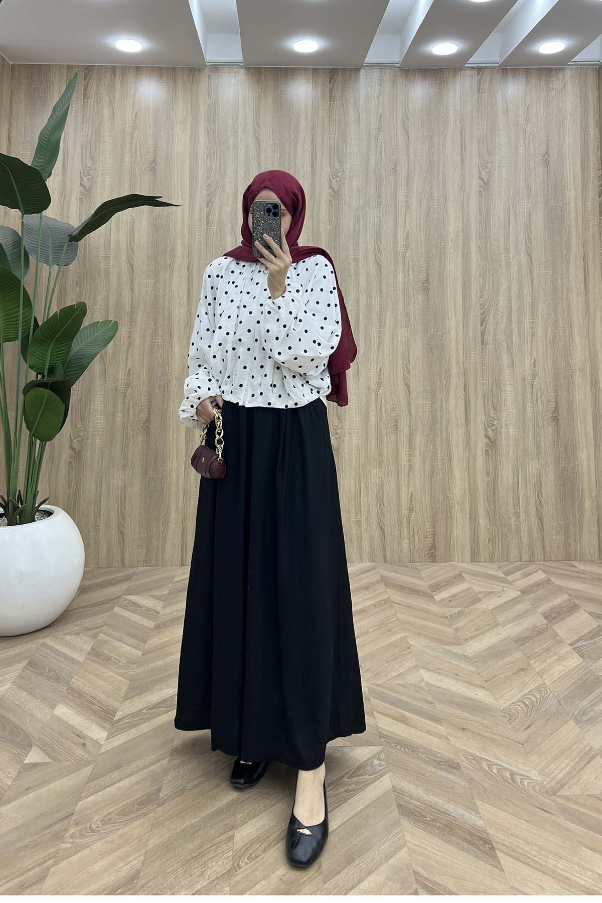 Puantiye Desenli Yarasa Kol Detaylı Ceket Beyaz