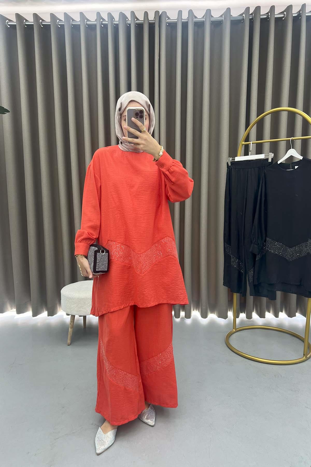 Pul Detaylı Tunik Takım Kırmızı