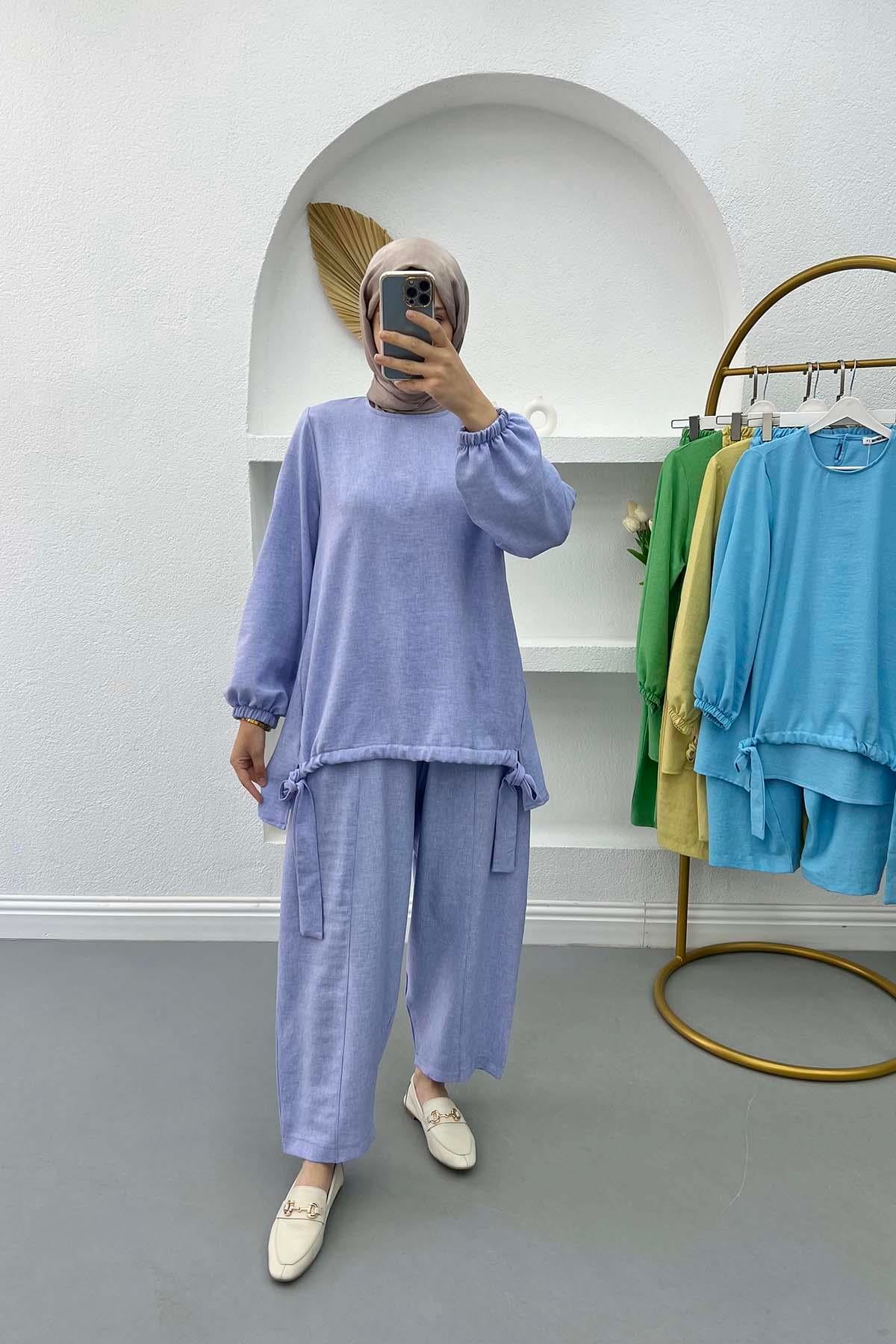 Şalvar Model Büzgülü Takım Lila