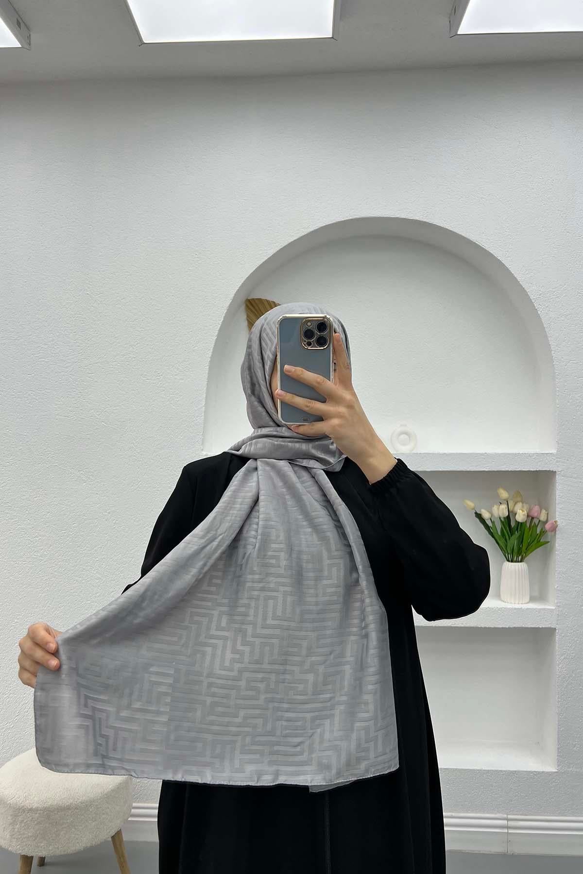 Şerit Desenli Şal Açık Gri