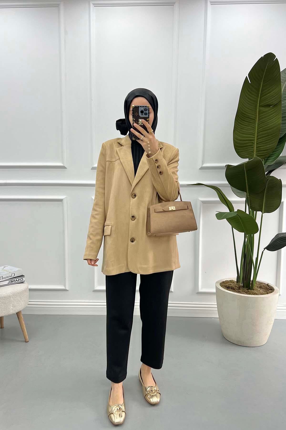 Süet Blazer Ceket Sütlü Kahve