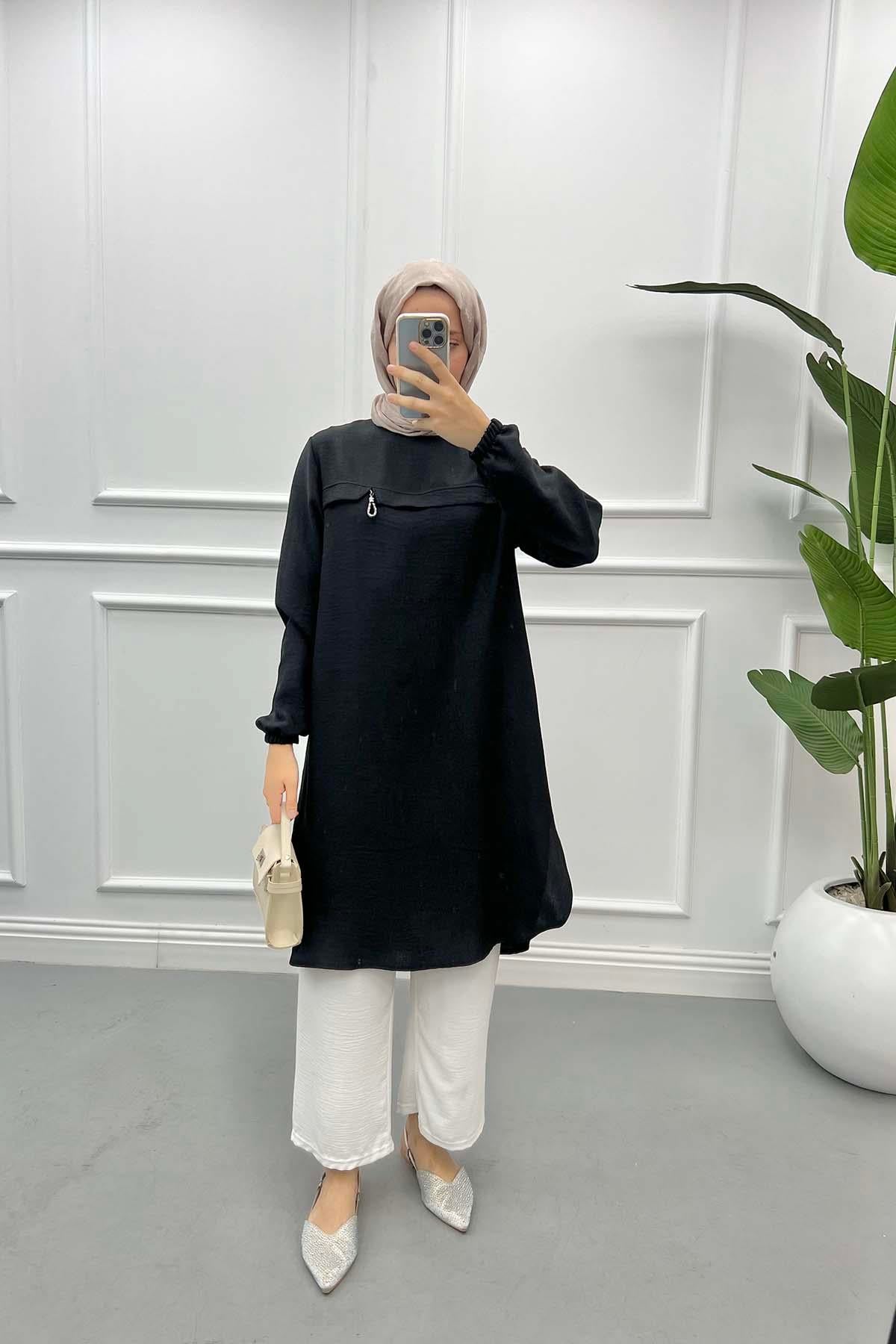 Taş Detaylı Tunik Siyah