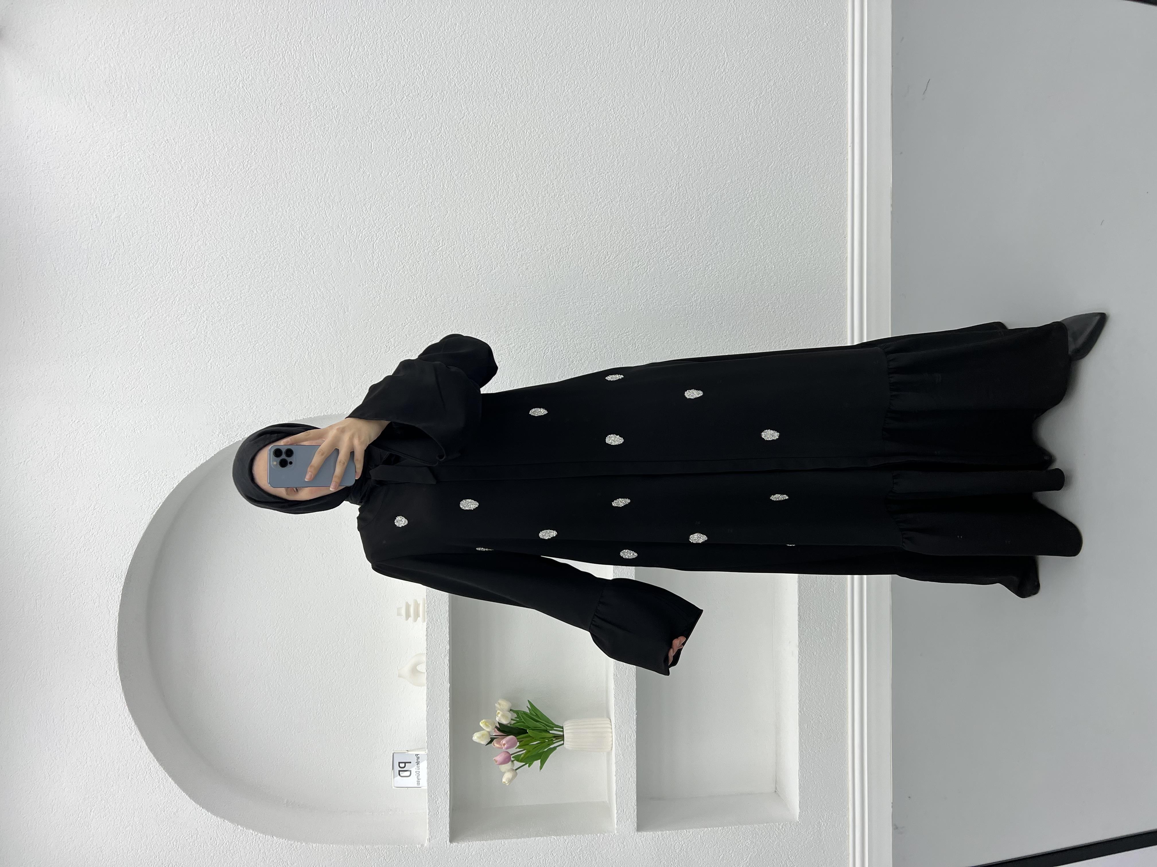 Taşlı Abaya Siyah