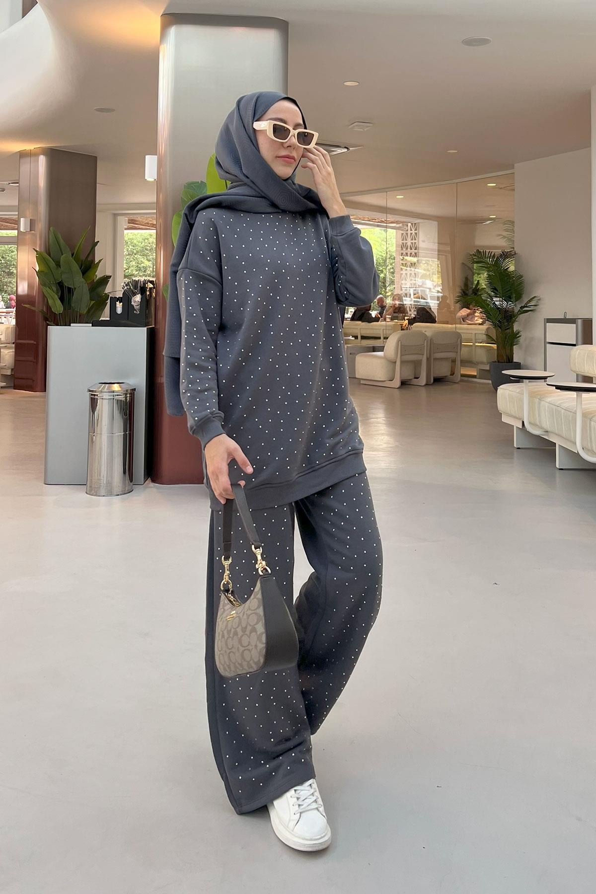 Taşlı Oysh Sweat Takım Antrasit
