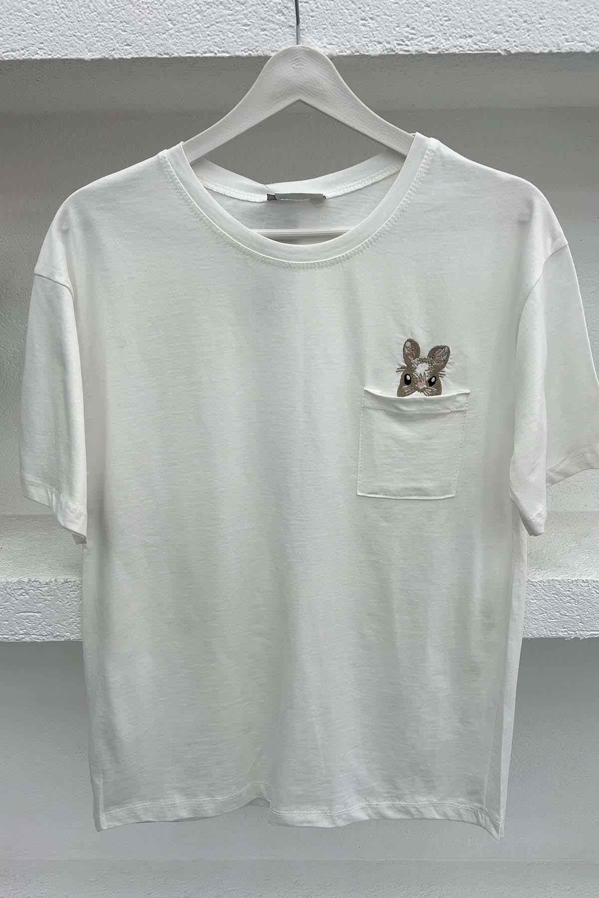 Tavşan Vigürlü T-Shirt Beyaz