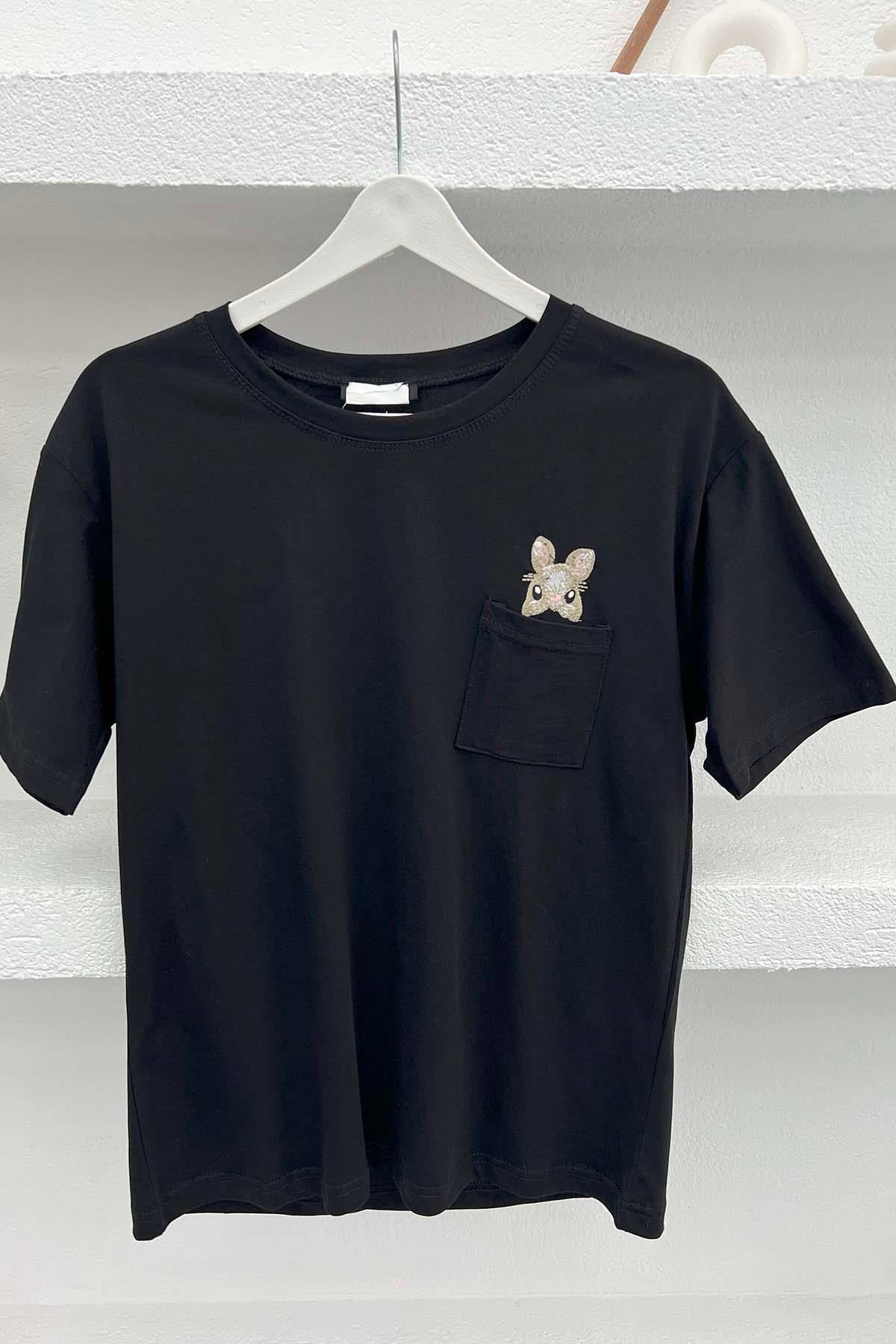 Tavşan Vigürlü T-Shirt Siyah