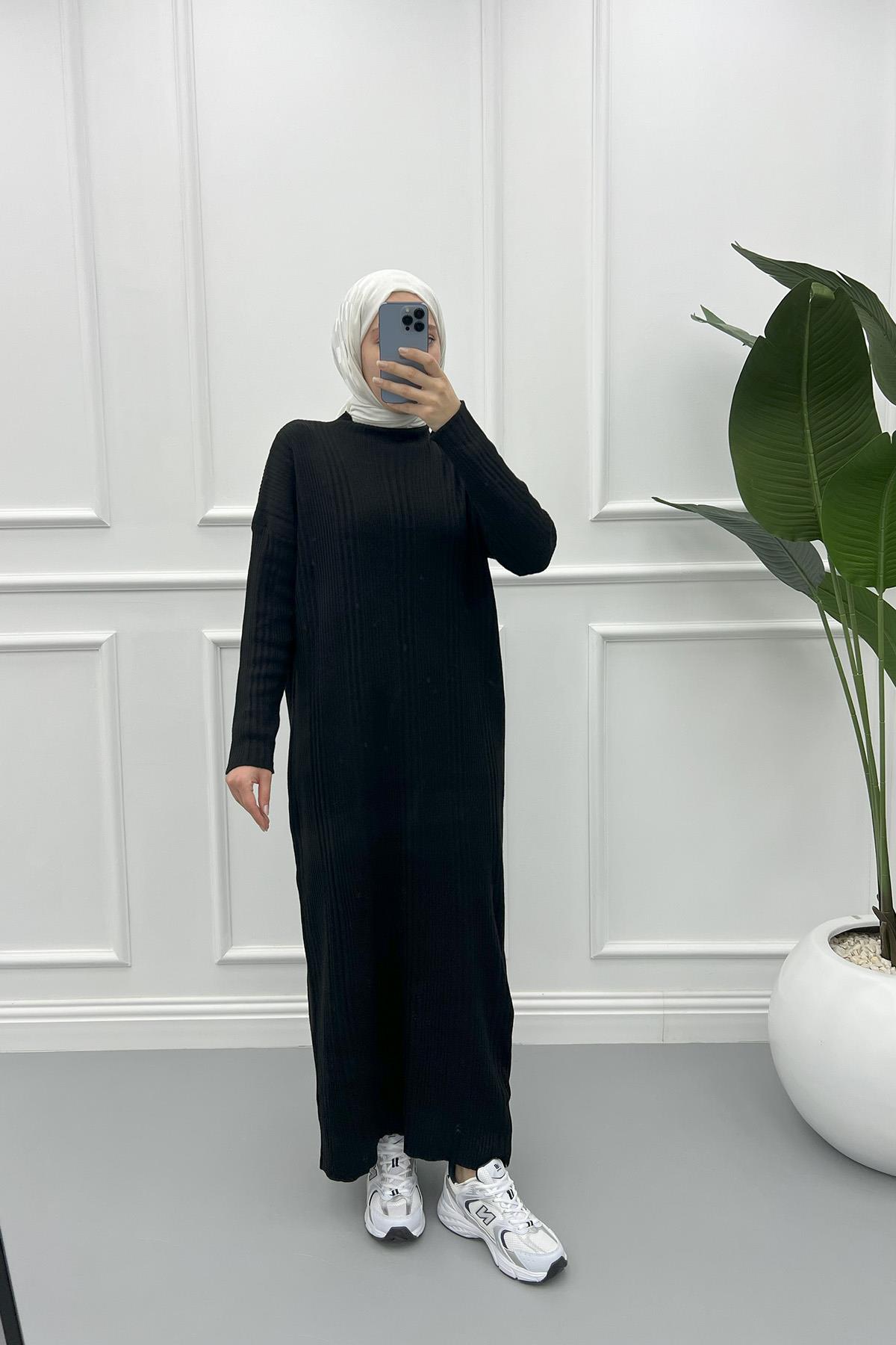 Triko Elbise Siyah
