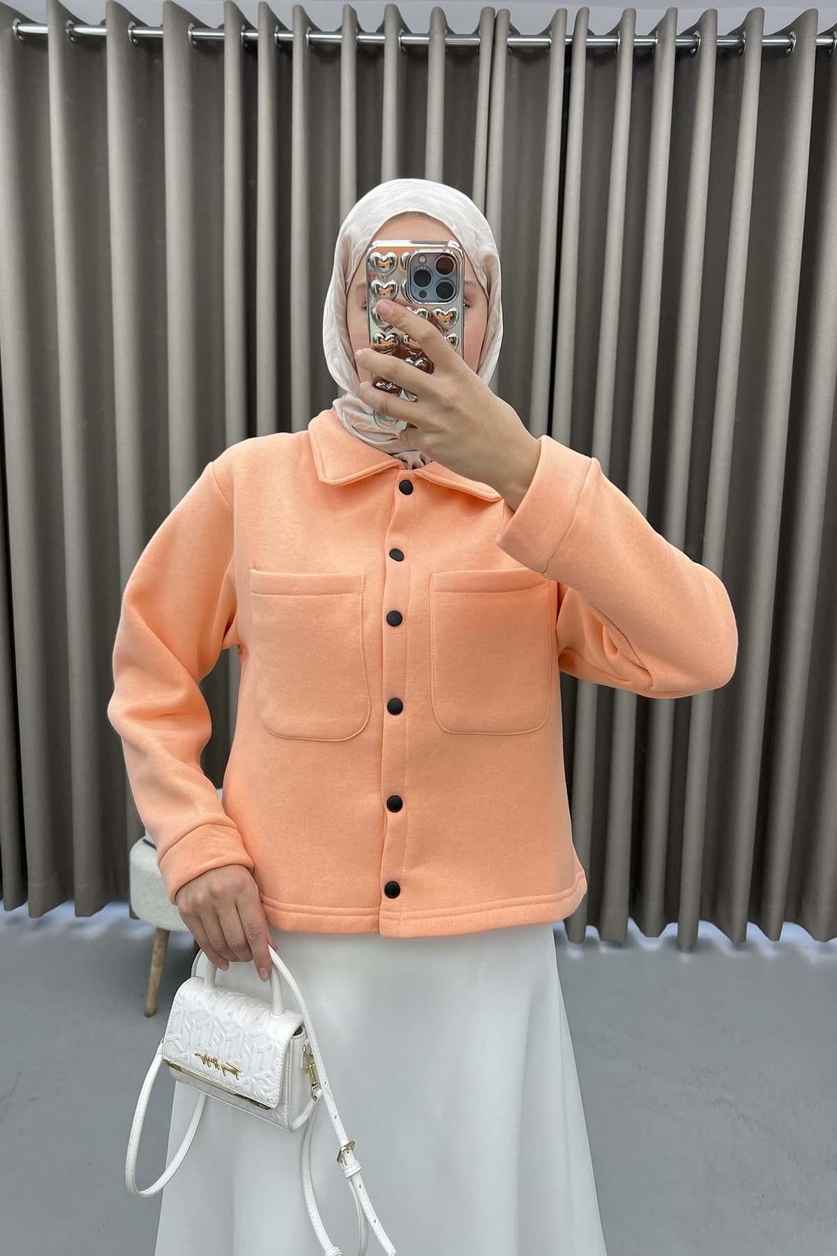 Üç İplik Çıtçıtlı Sweatshirt Yavruağzı