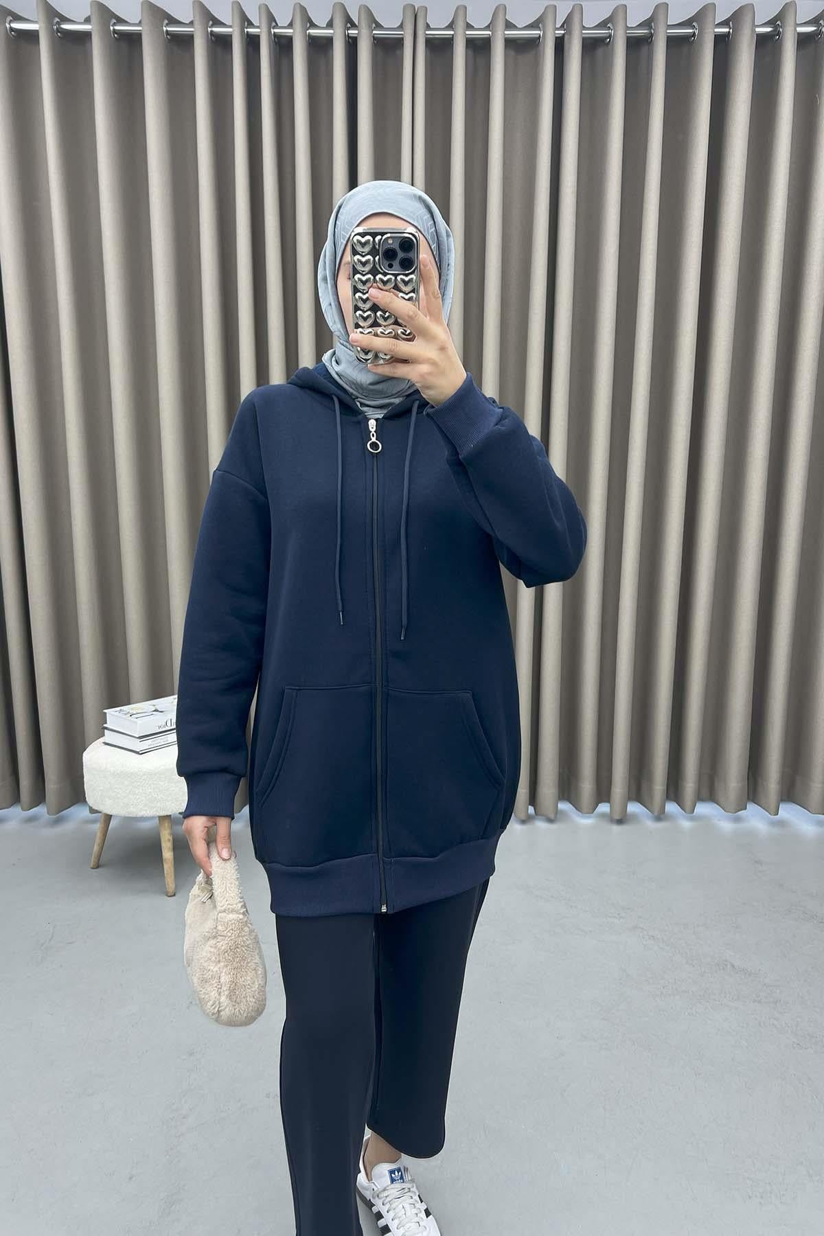 Üç İplik Okul Sweatshirt Lacivert