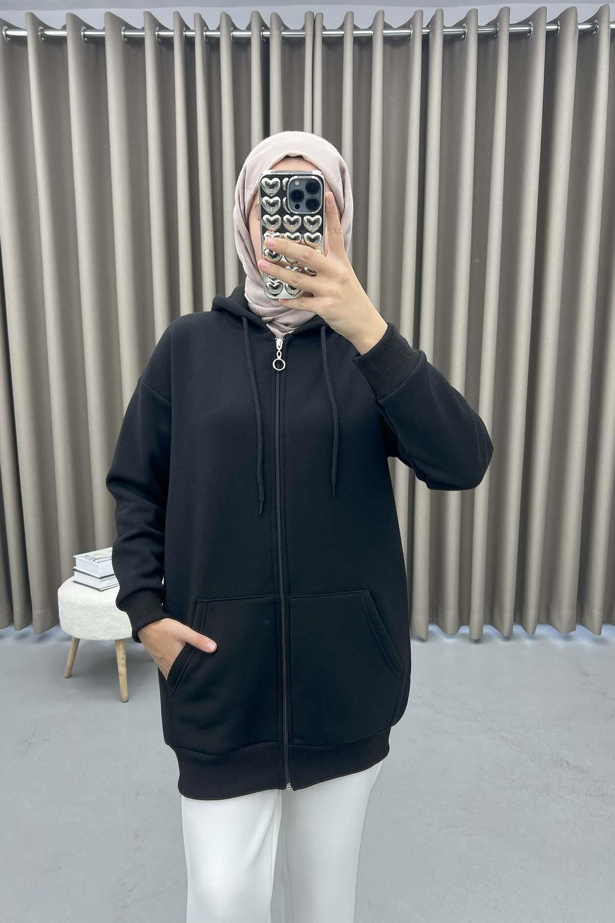 Üç İplik Okul Sweatshirt Siyah