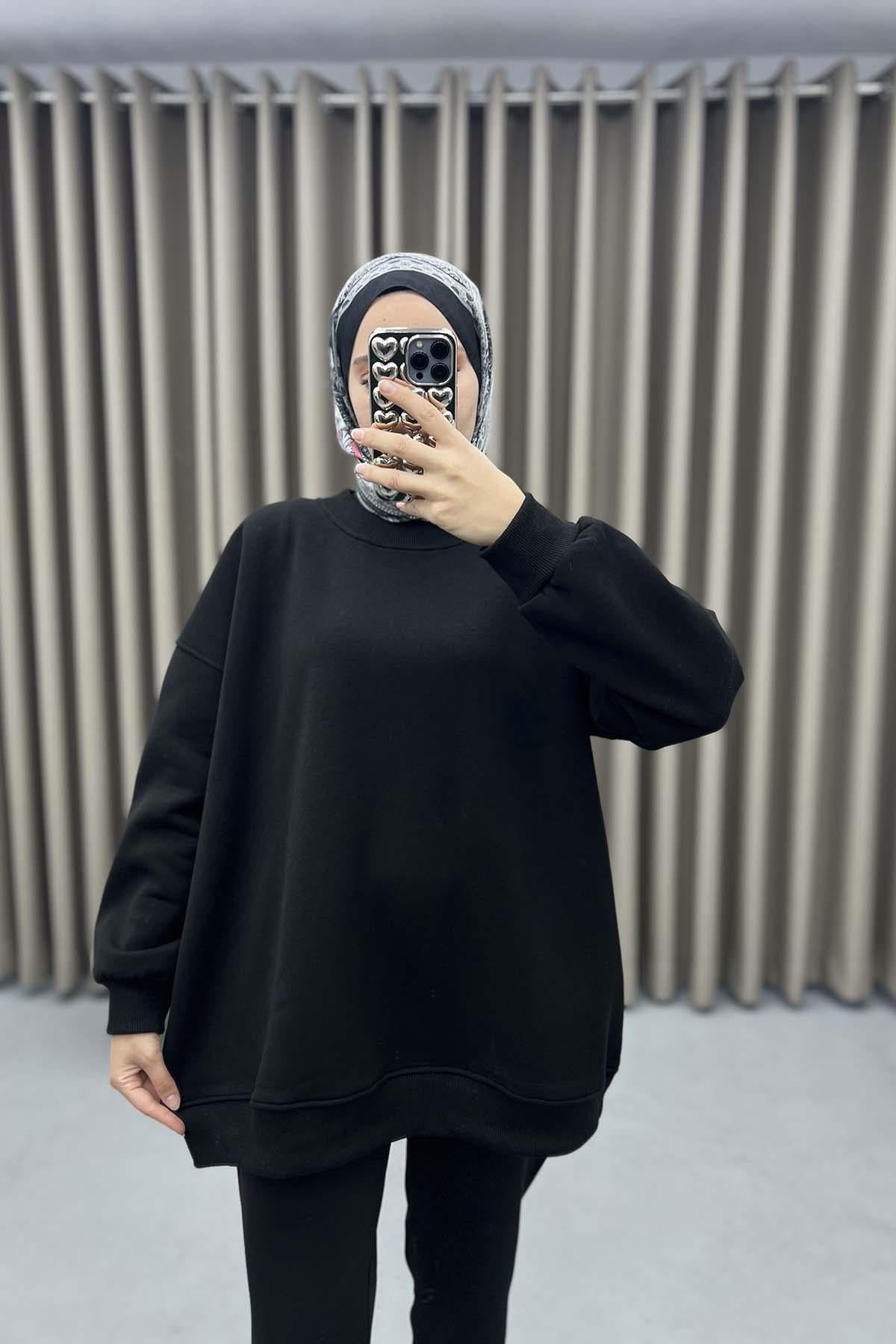 Üç İplik Oversize Sweatshirt Siyah