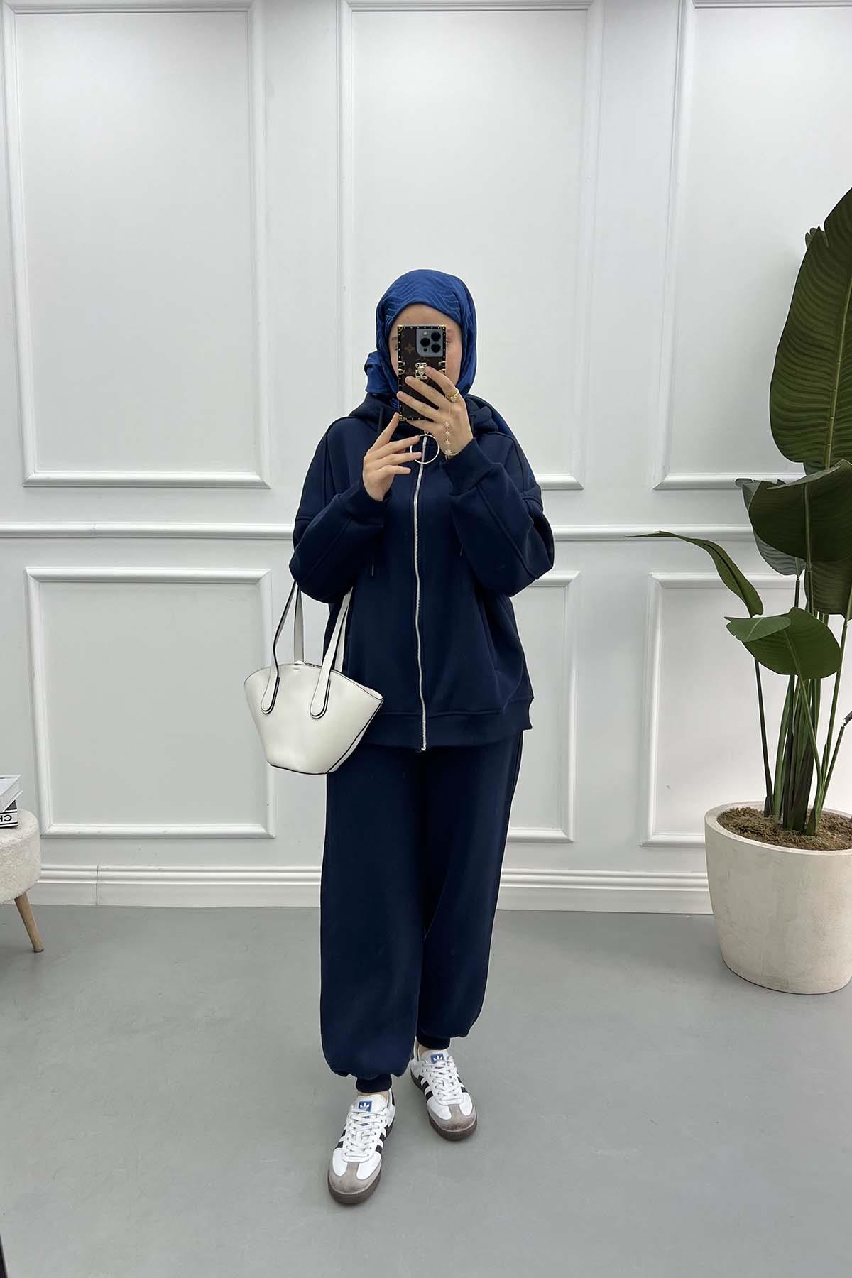 Üç İplik Sweatshirt Takım Lacivert