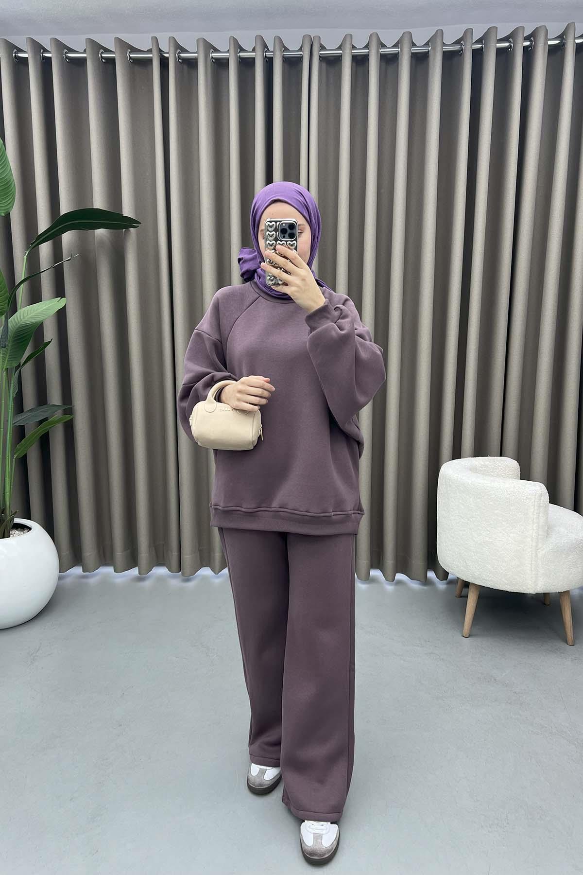 Üç İplik Sweatshirt Takım Mürdüm
