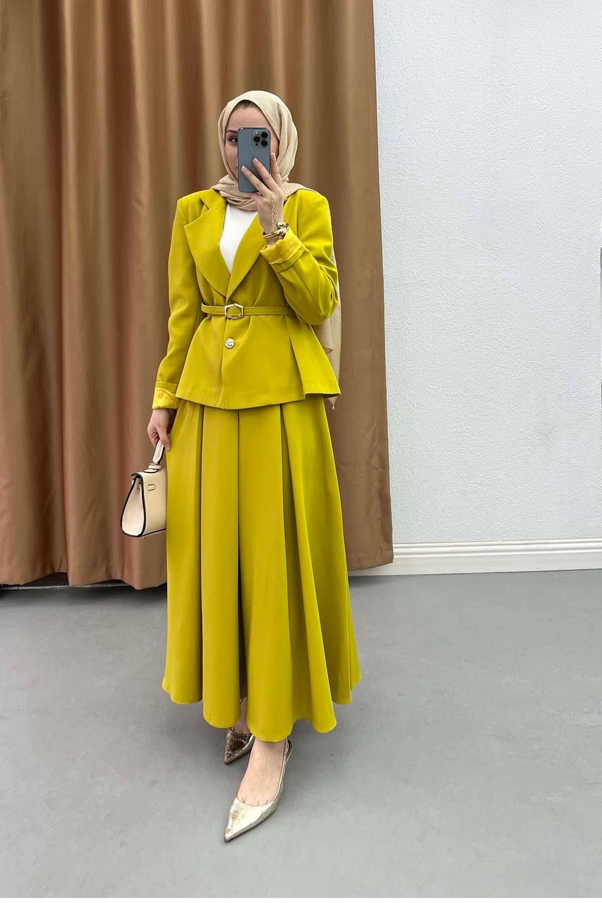 Vatkalı Lime Blazer Takım Limon-Sarı