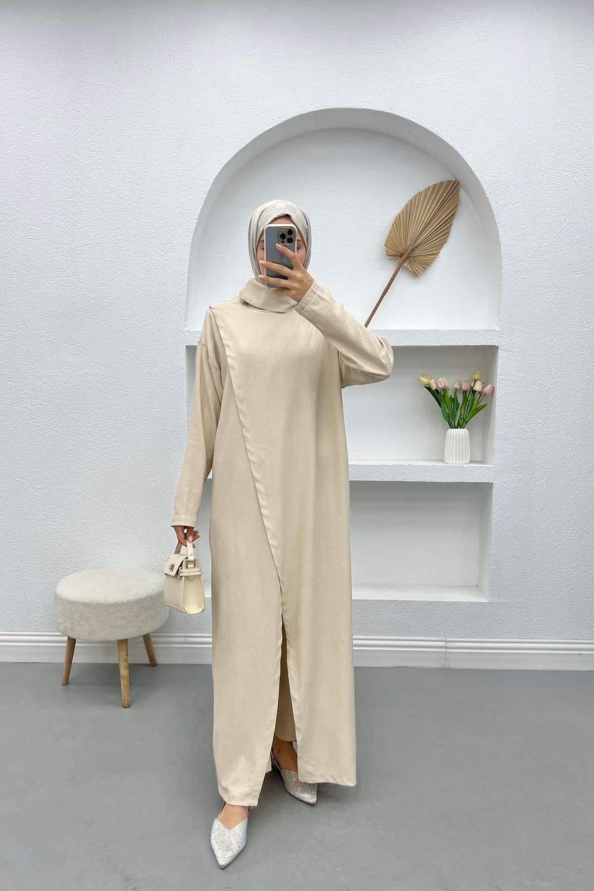 Yakası Fermuarlı Tunik Takım Taş