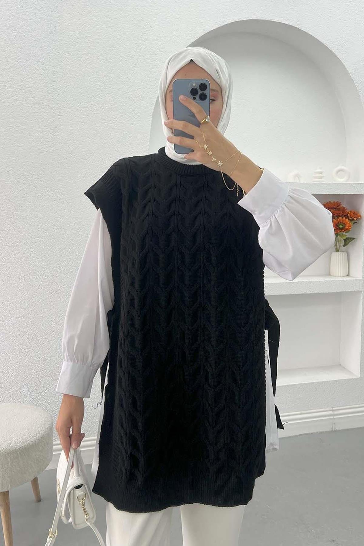 Yan Bağlamalı Süveter Siyah