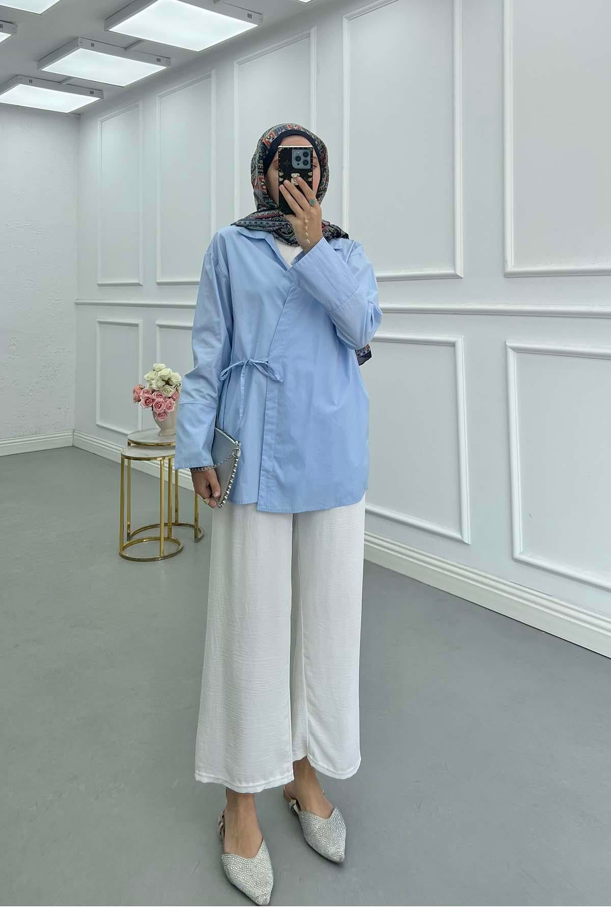 Yandan Bağlamalı Ceket Kimono Bebe Mavi