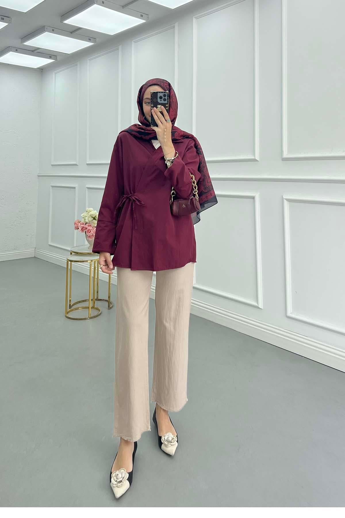 Yandan Bağlamalı Ceket Kimono Bordo
