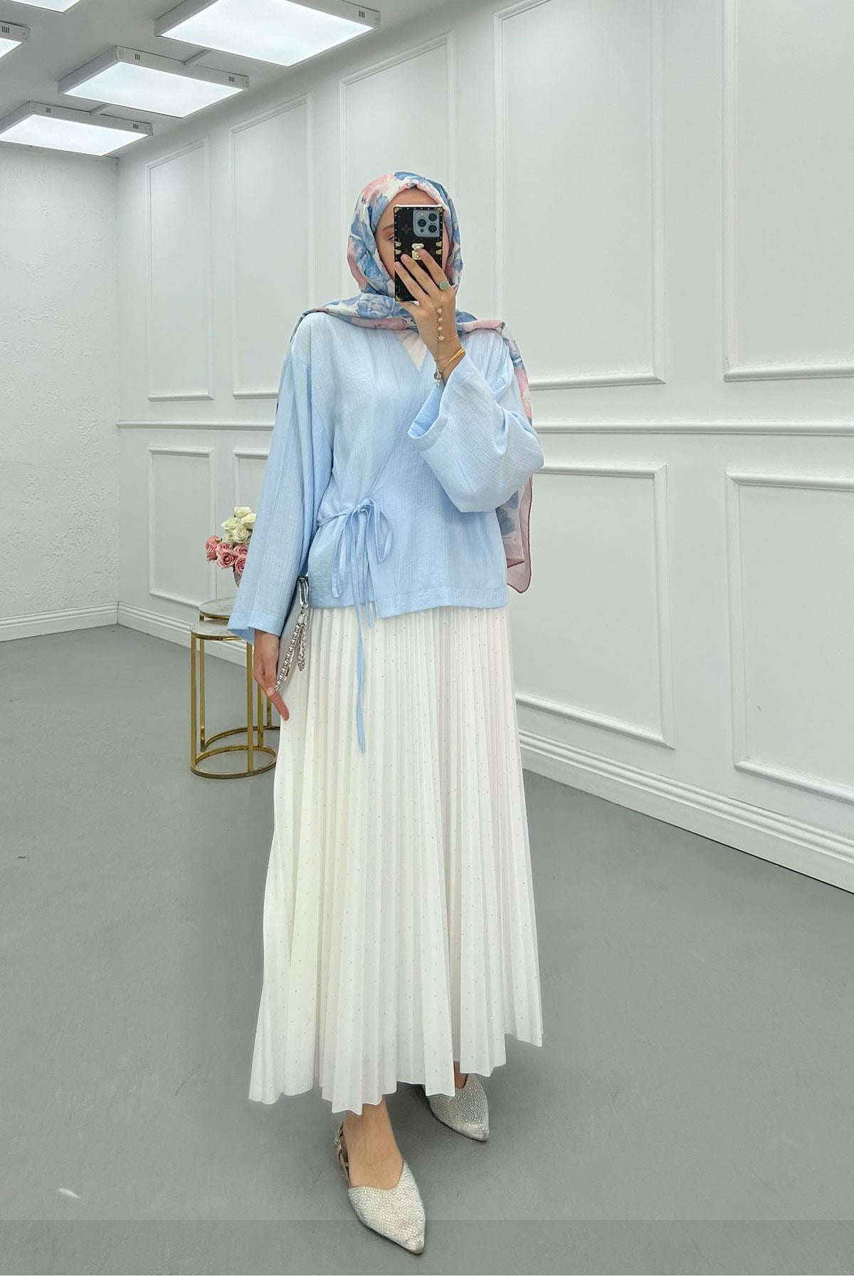 Yandan Bağlamalı Çilek Kimono Bebe Mavi