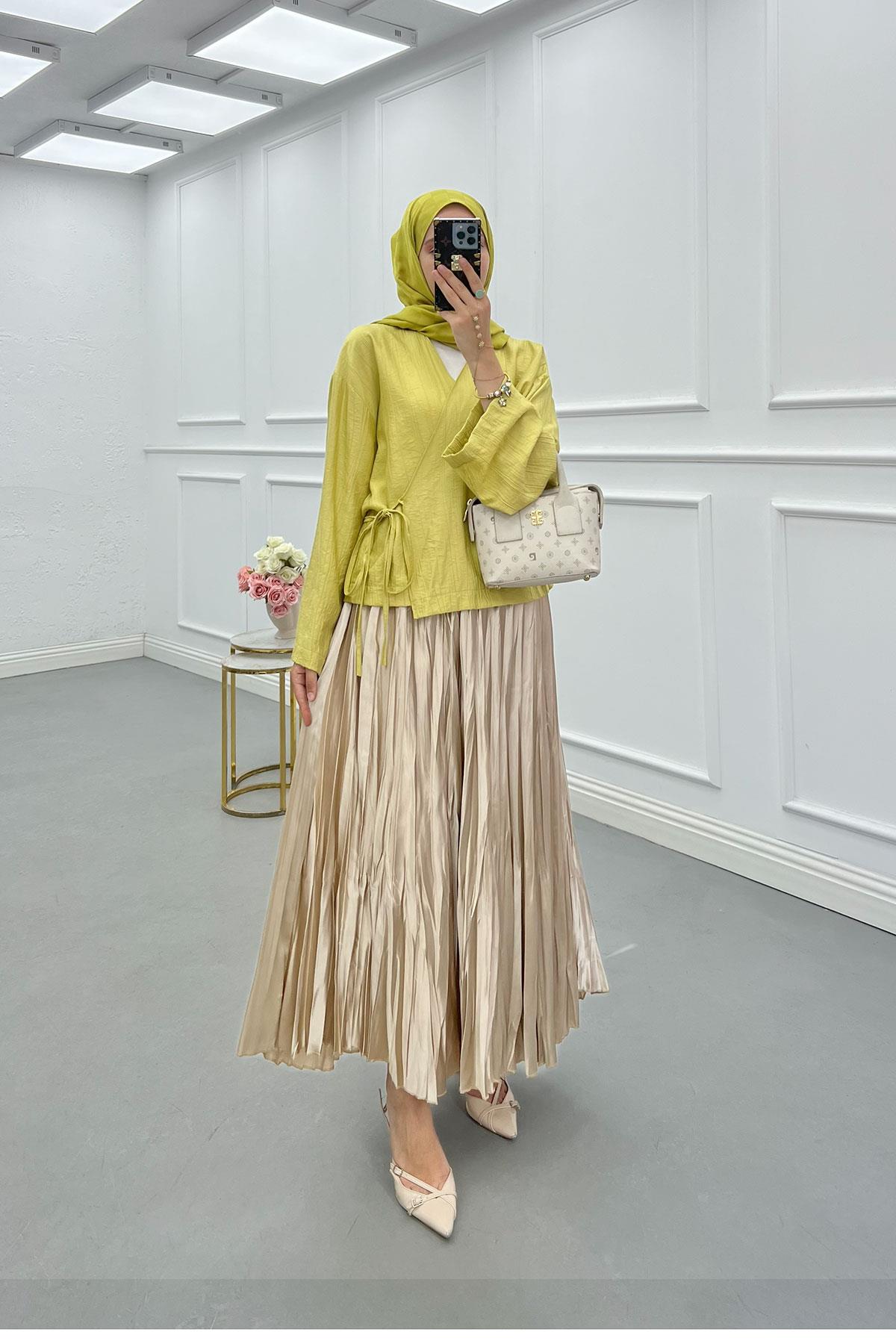 Yandan Bağlamalı Çilek Kimono Sarı