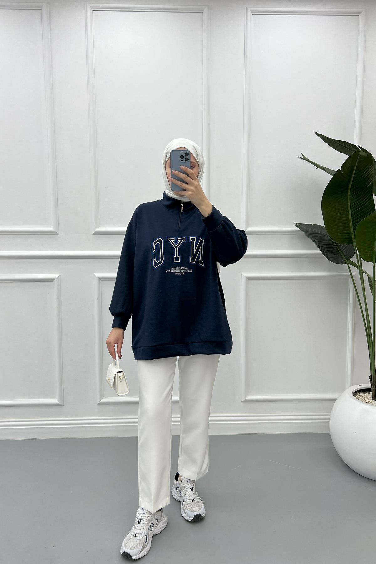 Yarım Fermuarlı Sweatshirt Lacivert