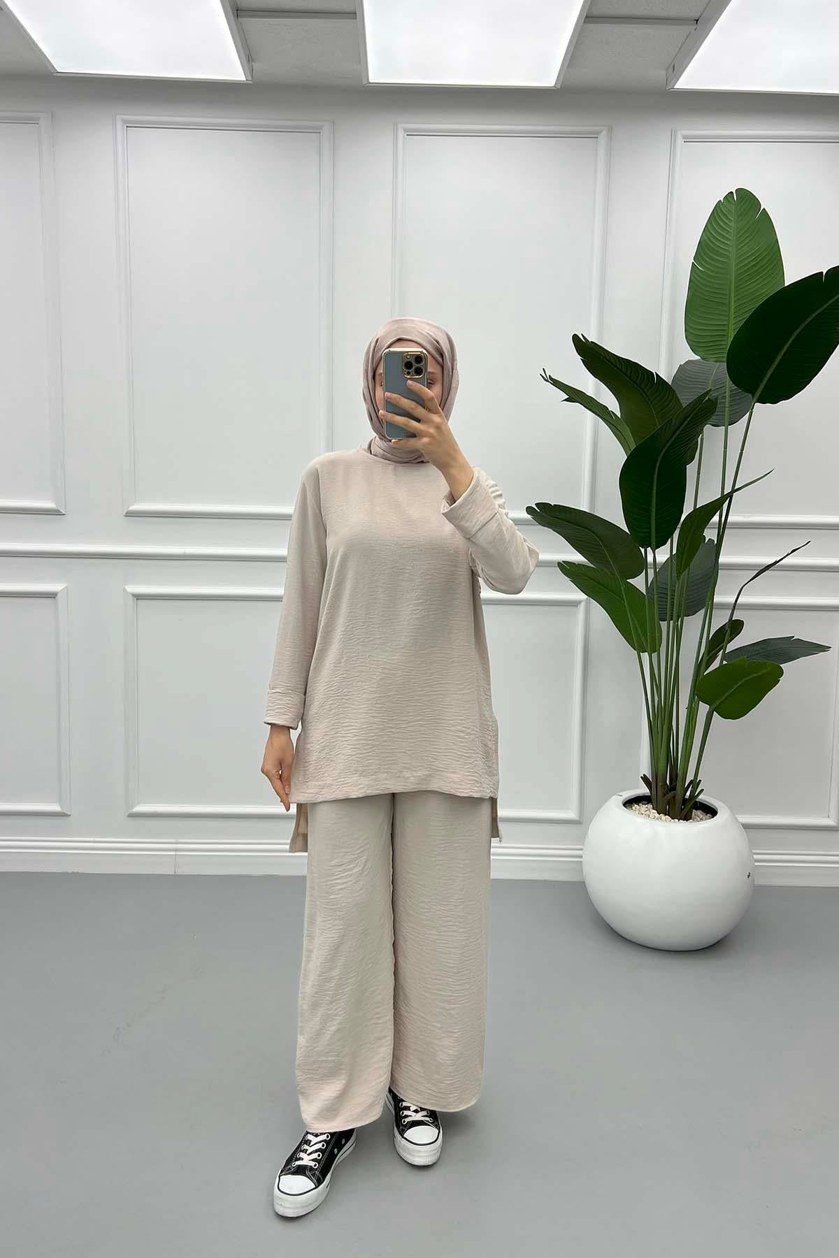 Yırtmaçlı Tunik Takım Bej