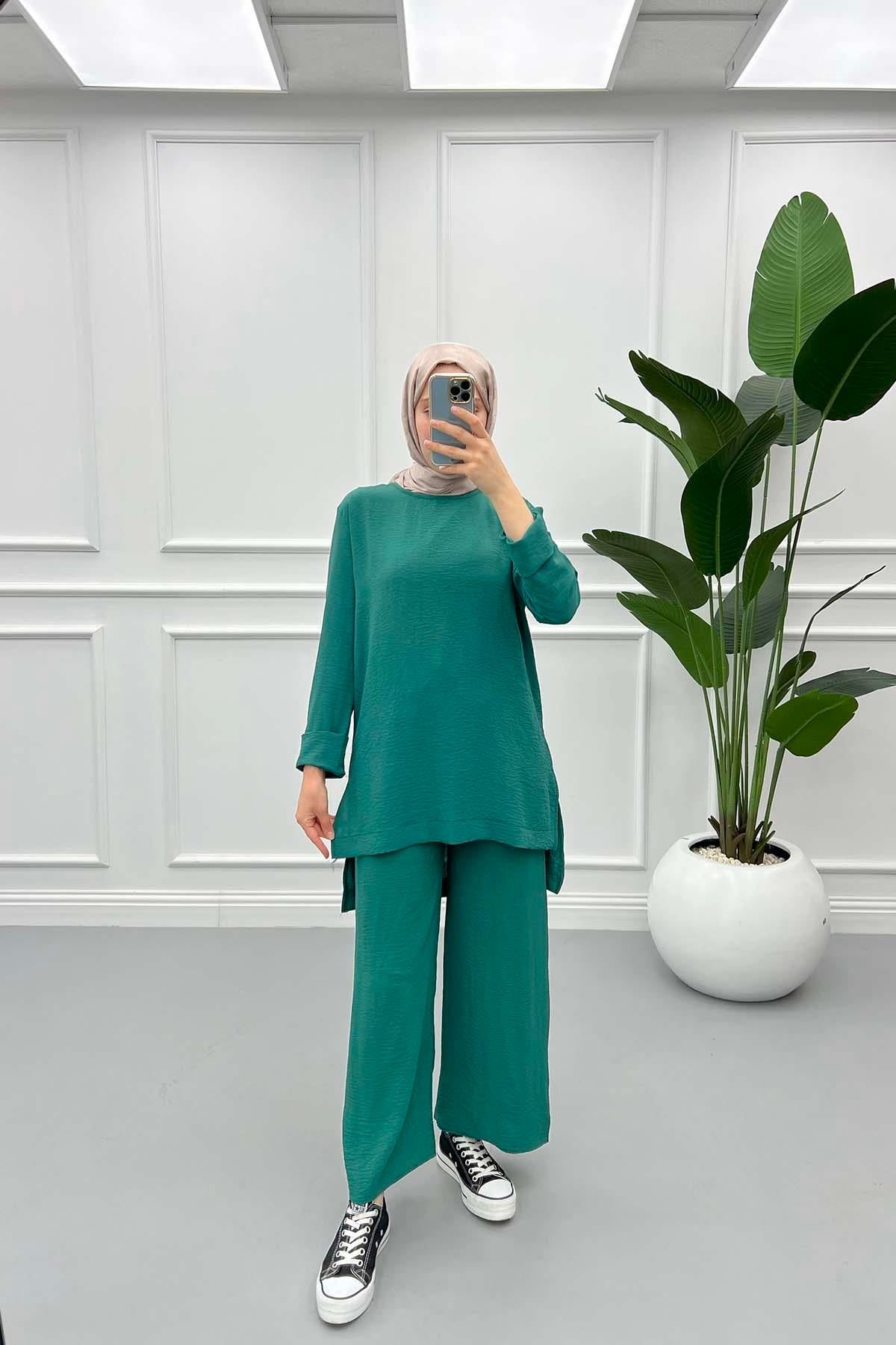 Yırtmaçlı Tunik Takım Yeşil