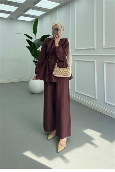 Bebe Yaka Detaylı Seyyar Kuşaklı Takım Bordo