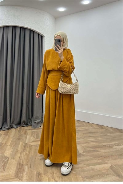 Bisiklet Yaka Kadife Günlük Takım Amber