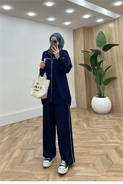 Biyeli Dik Yaka Spor Takım Lacivert